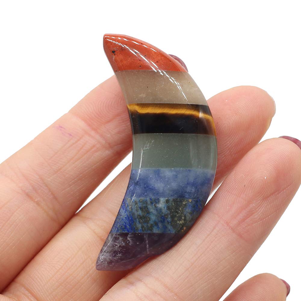 Zotoone Healing Crystals Chakra Stones,Natural Crystals Gemstones Spiritual Reiki Healing Stones,Moon Shape 7 Chakra Balancing Metaphysical Healing Polished Tumbled Stones (2 Pcs)