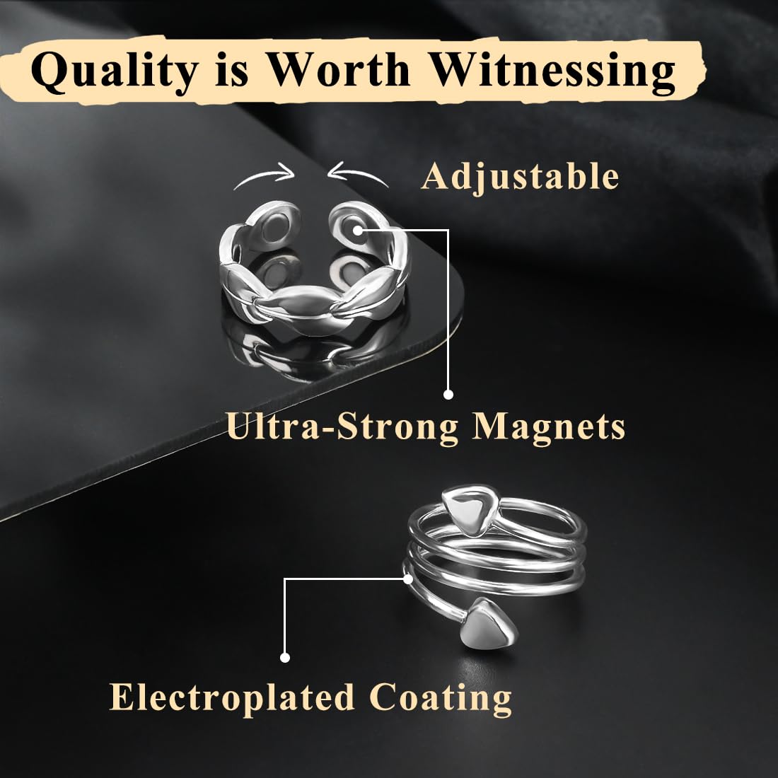 Vicmag Copper Magnetic Ring for Women, Copper Ring Ladies Fingers Thumb Jewelry Gift Adjustable (Love+Leave Silver)