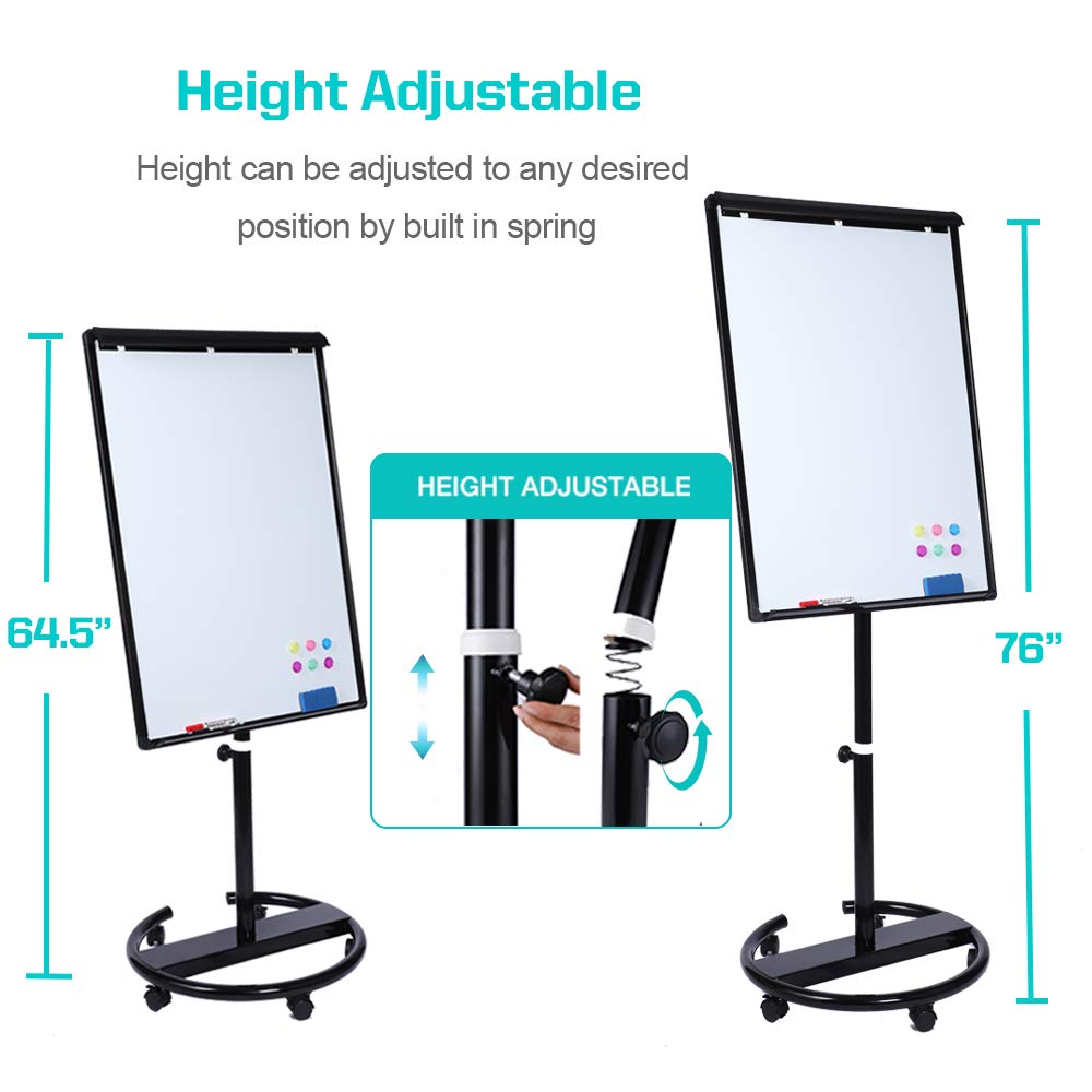 DexBoard 40 X 28 Inch Mobile Magnetic Whiteboard on Wheels, Rolling Dry Erase Board Easel on Height Adjustable Stand with Flipchart Paper Pad (25 Sheets) for Class Teaching, Office Meeting & Workshops