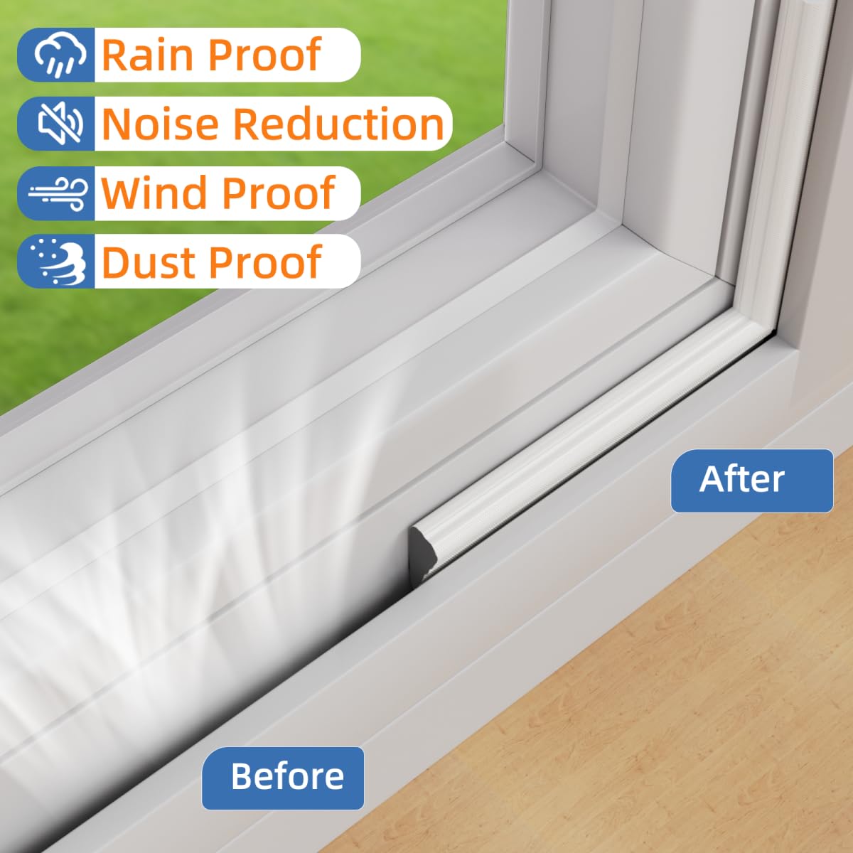 Wedge Shape Window Weather Stripping Door Frame Seal 3Pcs×196” White (49 Foot)