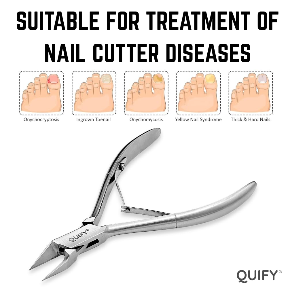 QUIFY Side Nail Clippers Straight Blade for Thick Toenails, Nail Clippers for Thick and Ingrown Nails - Professional Quality Stainless Steel Toe Nail Tools - Side Nail Cutter - Arrow Point - 5"