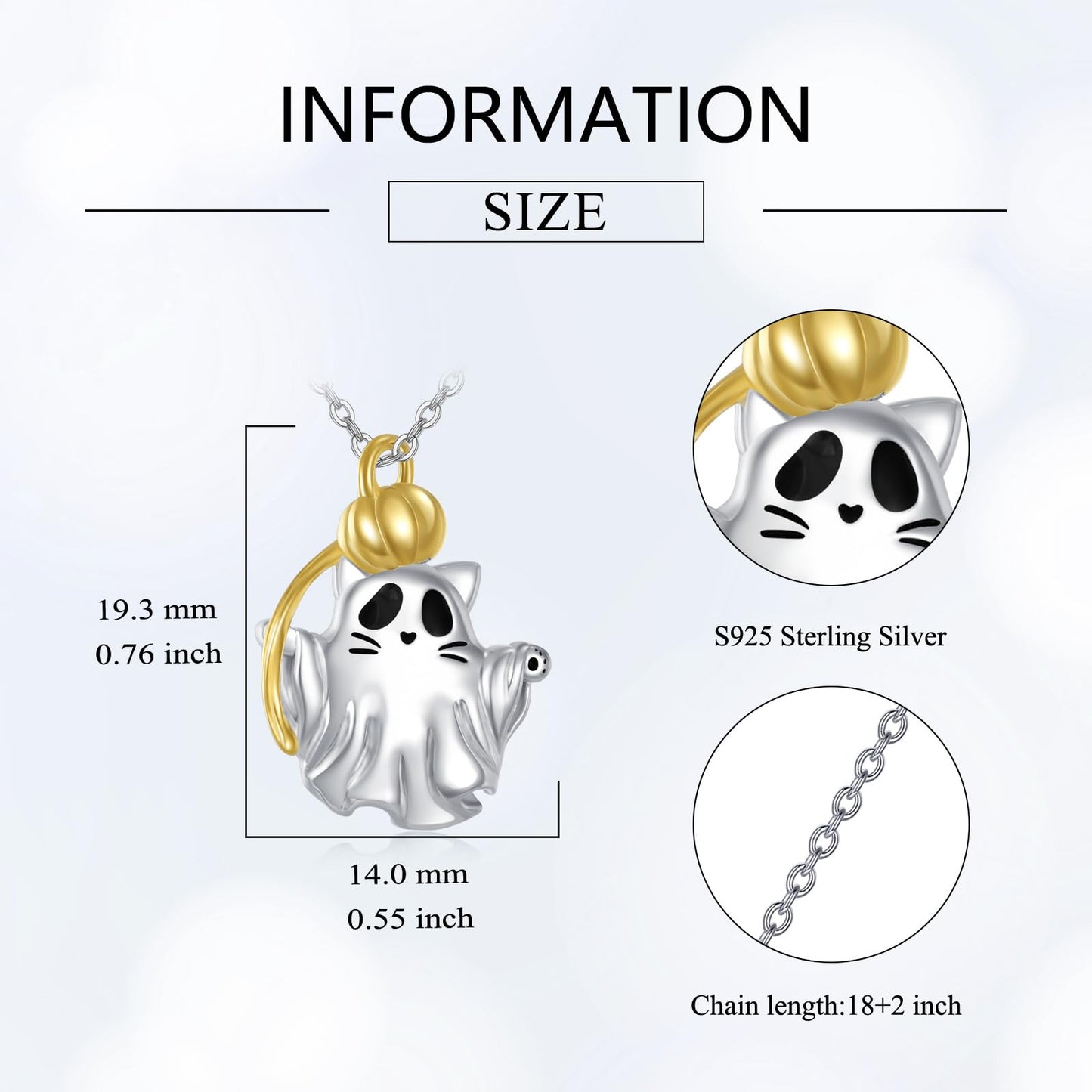 Grmdit Halloween Cat Necklace 925 Sterling Silver Ghost Necklace Pumpkin HalloweenJewelry Gift for Women
