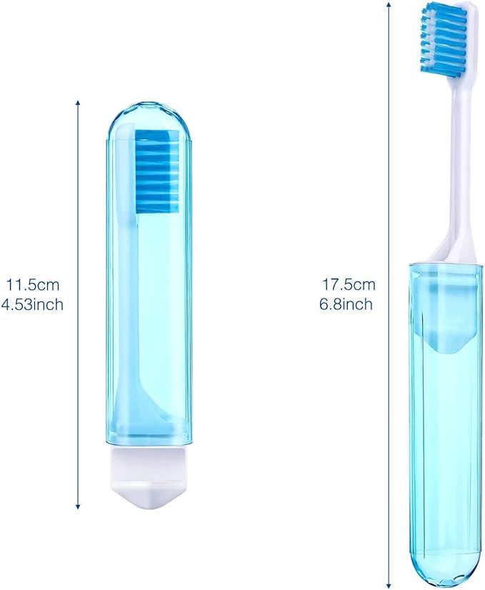 Patelai 4 Pcs Travel Toothbrush Set, Soft Bristle Mini Foldable Tooth Brush with Case, Individually Wrapped Small Portable Travel Size Toiletries Stuff for Camping (Fresh Color)