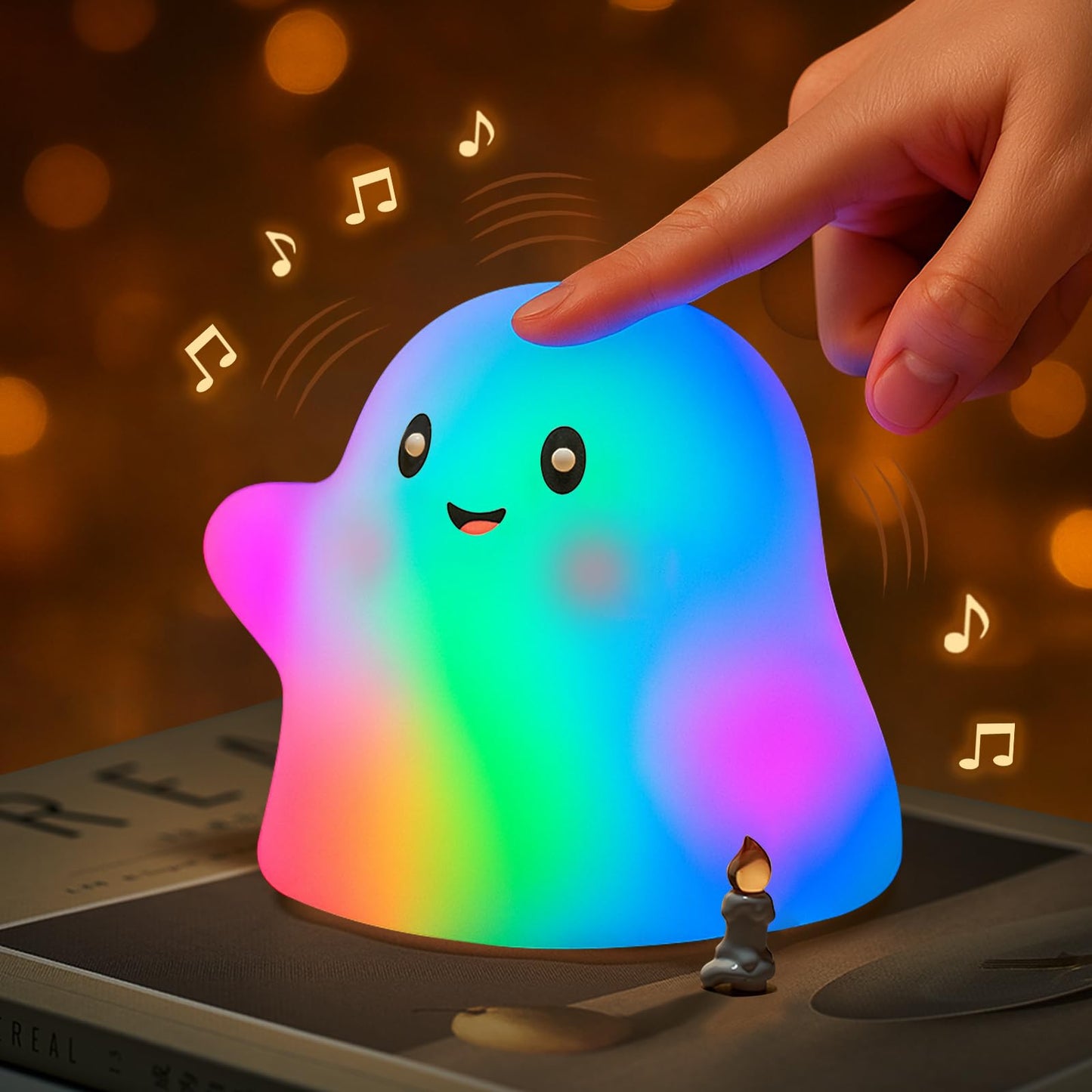 nextanG RGB Ghost Night Light – Color-Changing Tap Control Fun Toy for Kids, Soft Squishy Silicone Lamp with Sounds, Dimmable Rechargeable Bedside & Table Lamp, Funny Gift for Boys & Girls