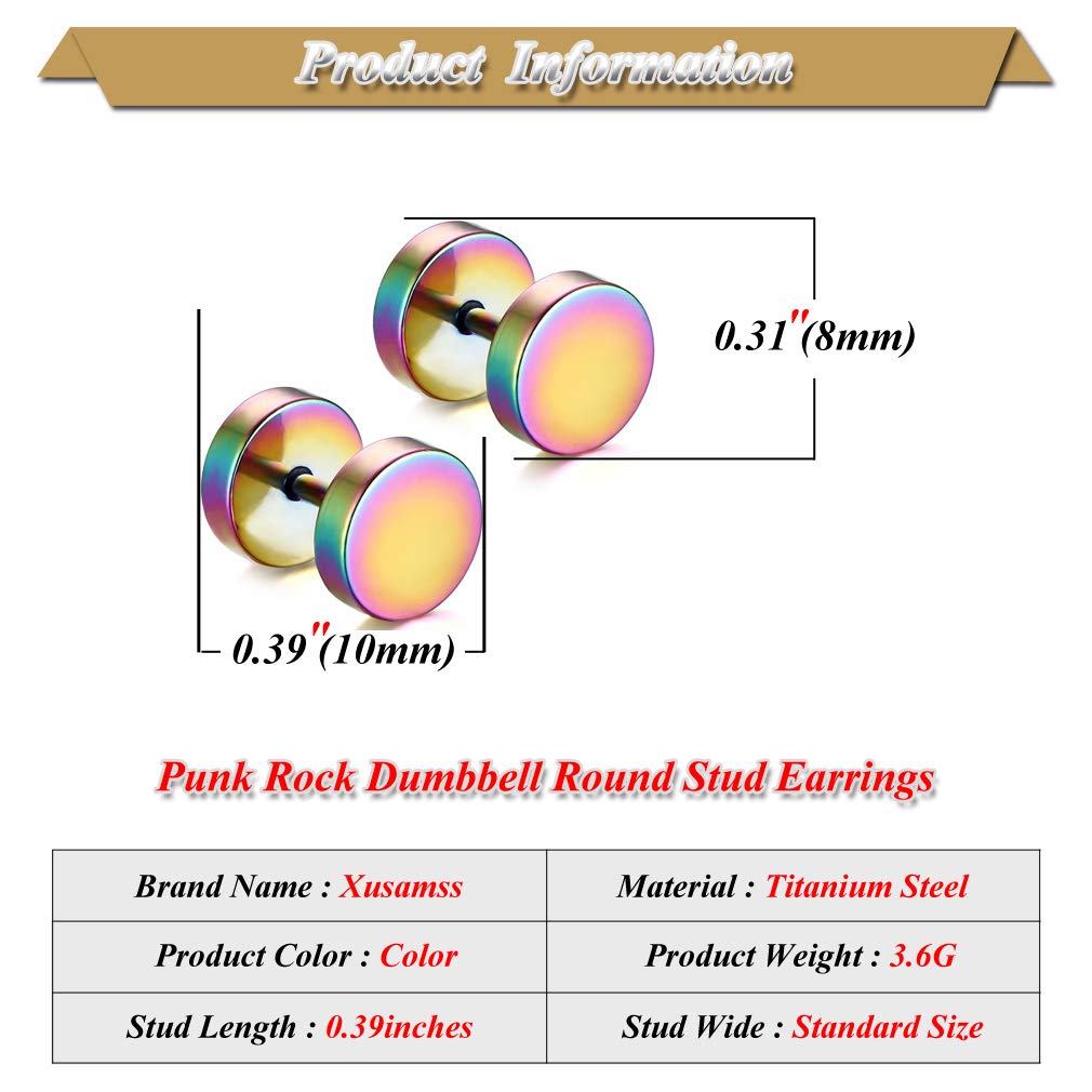 Xusamss Punk Body Piercing Titanium Steel Round Barbell Stud Earrings