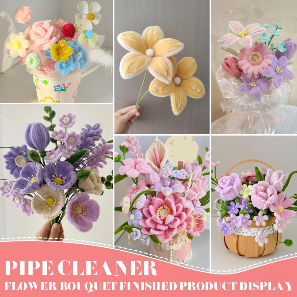 620 Pieces Pipe Cleaners Craft Set, 600 Pcs Pastel Chenille Stems with 20 Pcs Flower Stems, Craft Supplies Bulk for DIY Art and Craft Projects Creative Gift Wrapping Party Decorations(Macaron Series)