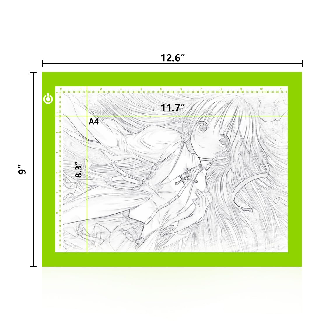 LitEnergy Portable A4 LED Copy Board Light Tracing Box, Green Ultra-Thin Adjustable USB Power Artcraft LED Trace Light Pad for Tattoo Drawing, Streaming, Sketching, Animation, Stenciling