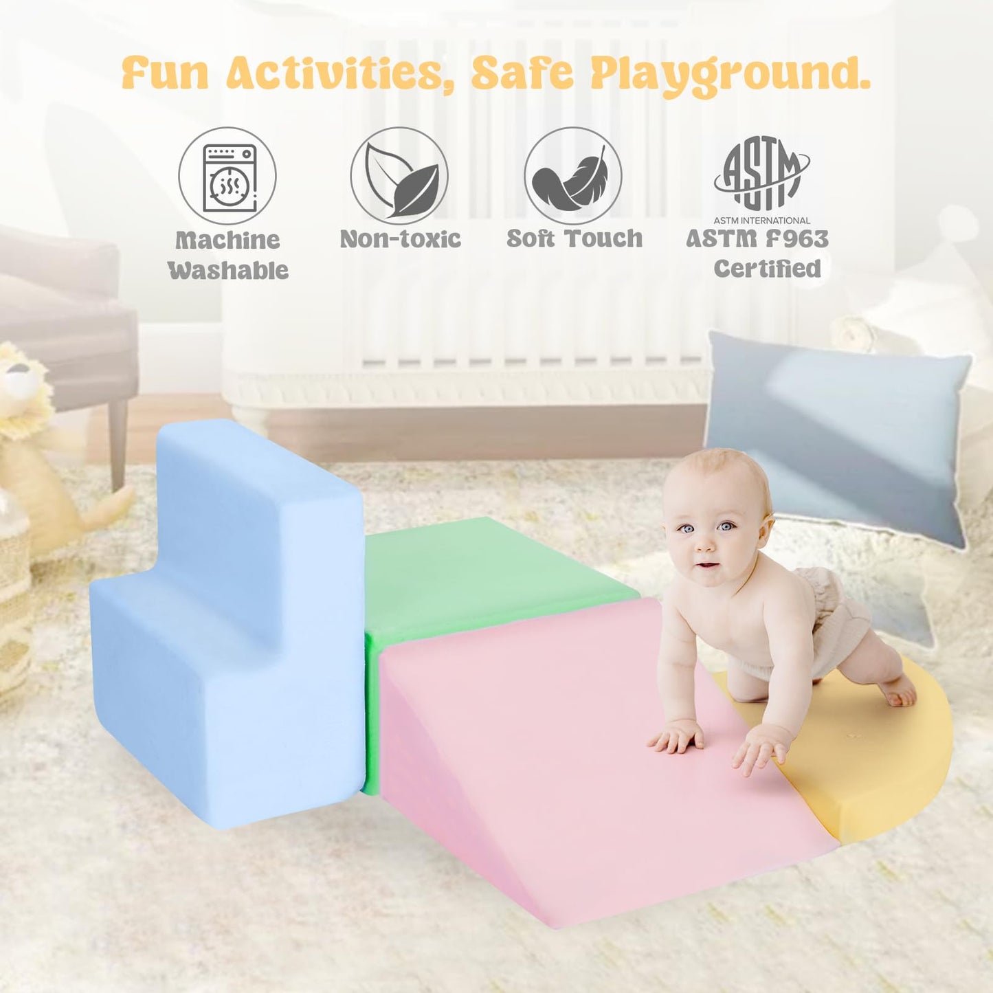 CAMELUS Climbing Toys for 1 Year Old, Foam Baby Climbing Blocks for Toddlers, 4-Piece Soft Play Set Toddler Climbing Toys Indoor, Climb Crawl Activity Play Set, Birthday