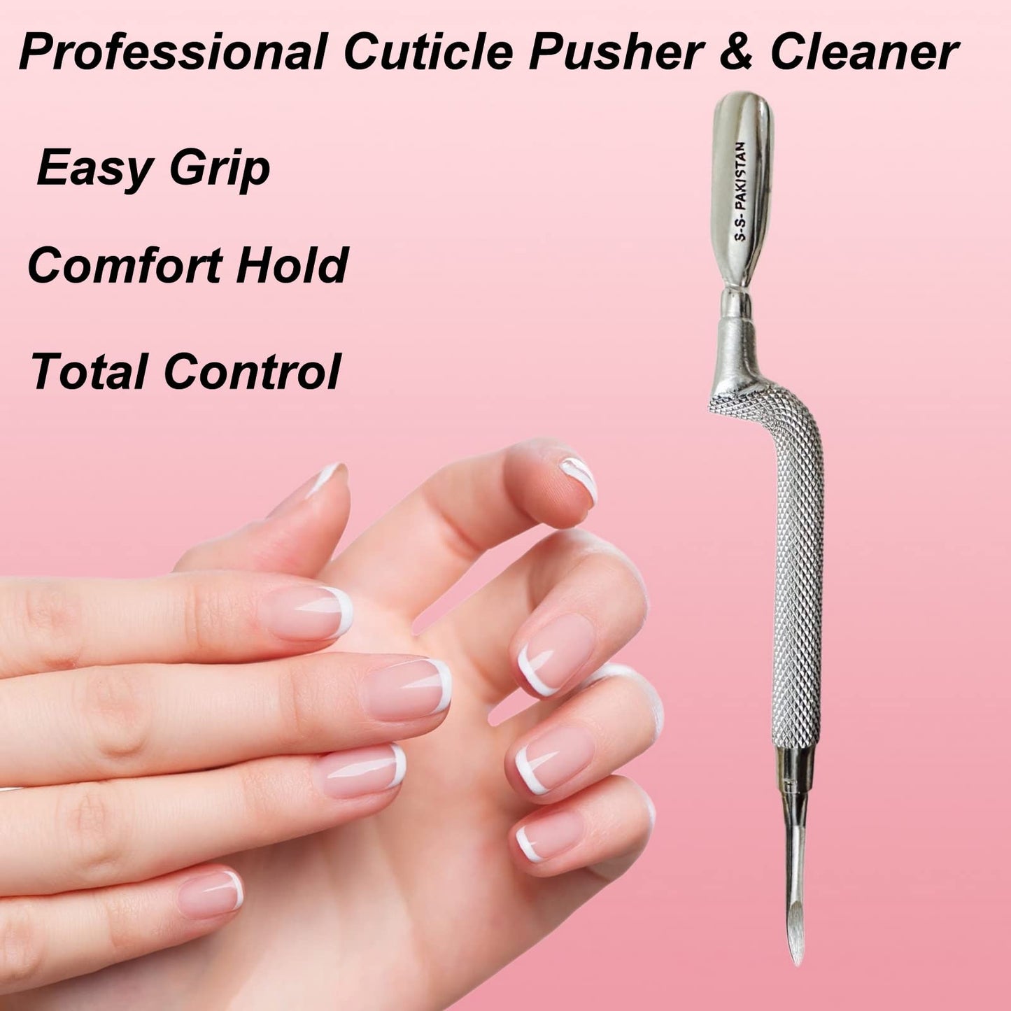 24pc Comfort Hold Easy Grip Ergonomically Angled Curved Cuticle Pusher Tool Heavy Duty 5" Double Ended Pusher & Cleaner - Premium Pakistan Stainless Steel