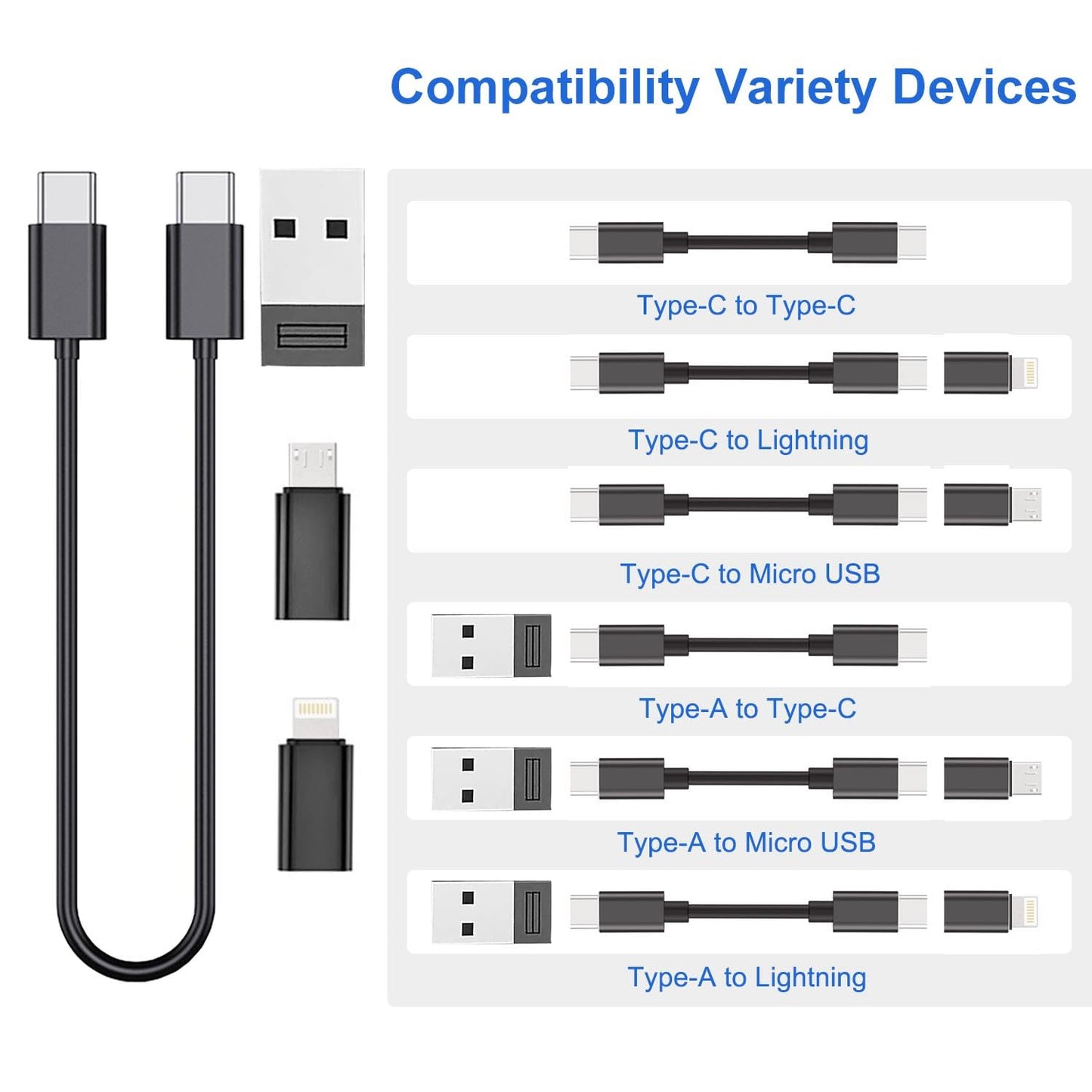 Multi USB Charging Adapter Cable & Conversion Set, USB A to Type C & Lightning Adapter, 60W Fast Charging & Data Transfer Cable