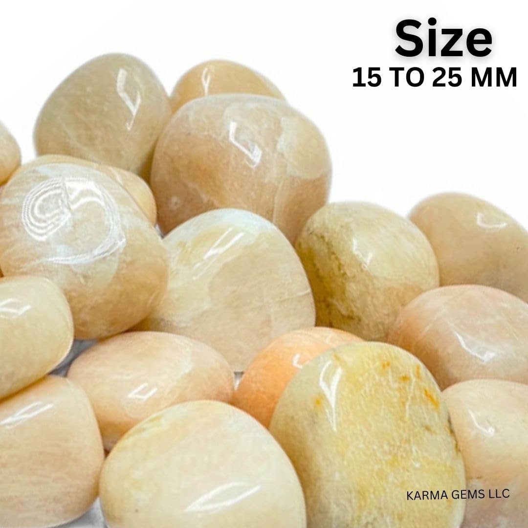 Karma Gems 1lb Peach Moonstone Tumbled Stones-Polished Stones for Positive Energy-Crystal Kit for Fresh Mind & Restful Sleep-Healing Stone for Chakra Balancing-Ideal for Gift & Home Decor (15-25 Mm)