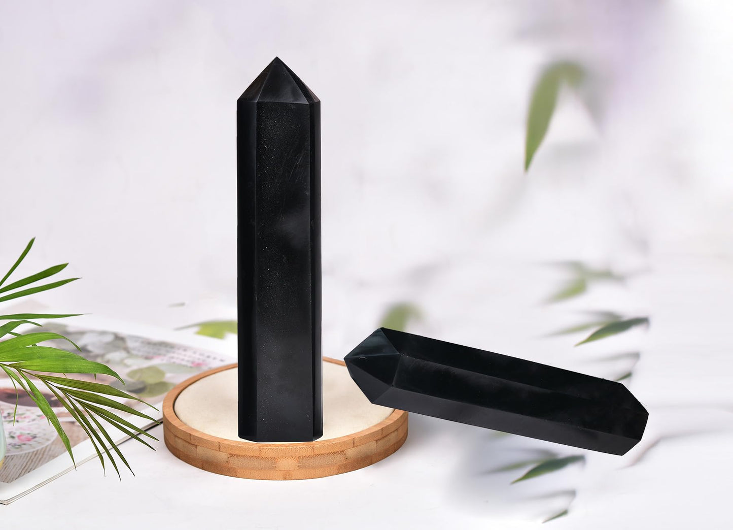 AMOYSTONE 1PC Large Obsidian Tower Stone Wand Healing Crystal Hexagonal Natural Rock Crystal Wand 6 Points Rock Tower for Home Decor 2-2.5 Lbs