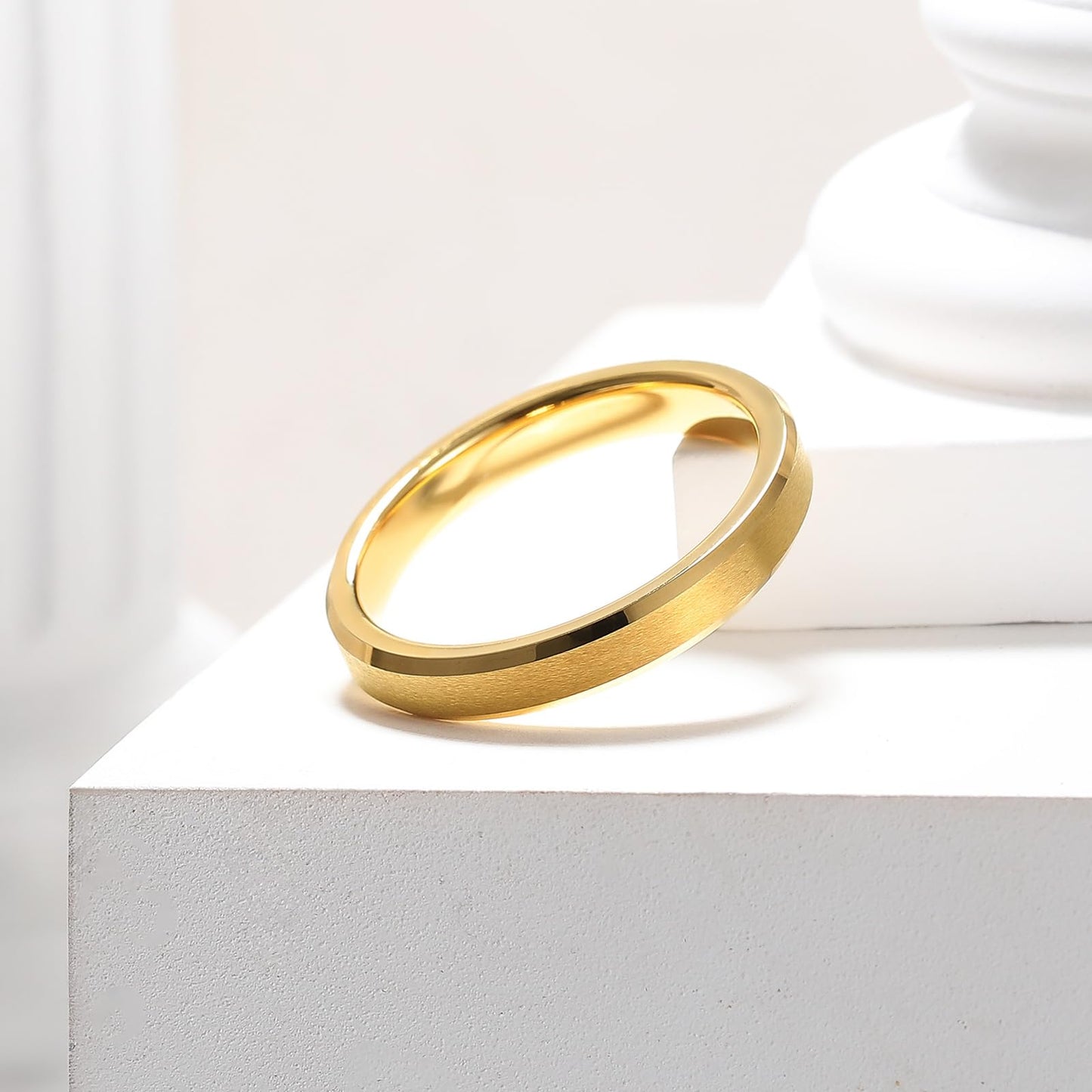 King Will 4mm Gold Tungsten Wedding Band Basic Wedding Ring For Men with Brushed Matte Surface Beveled Polished Edge Comfort Fit 7