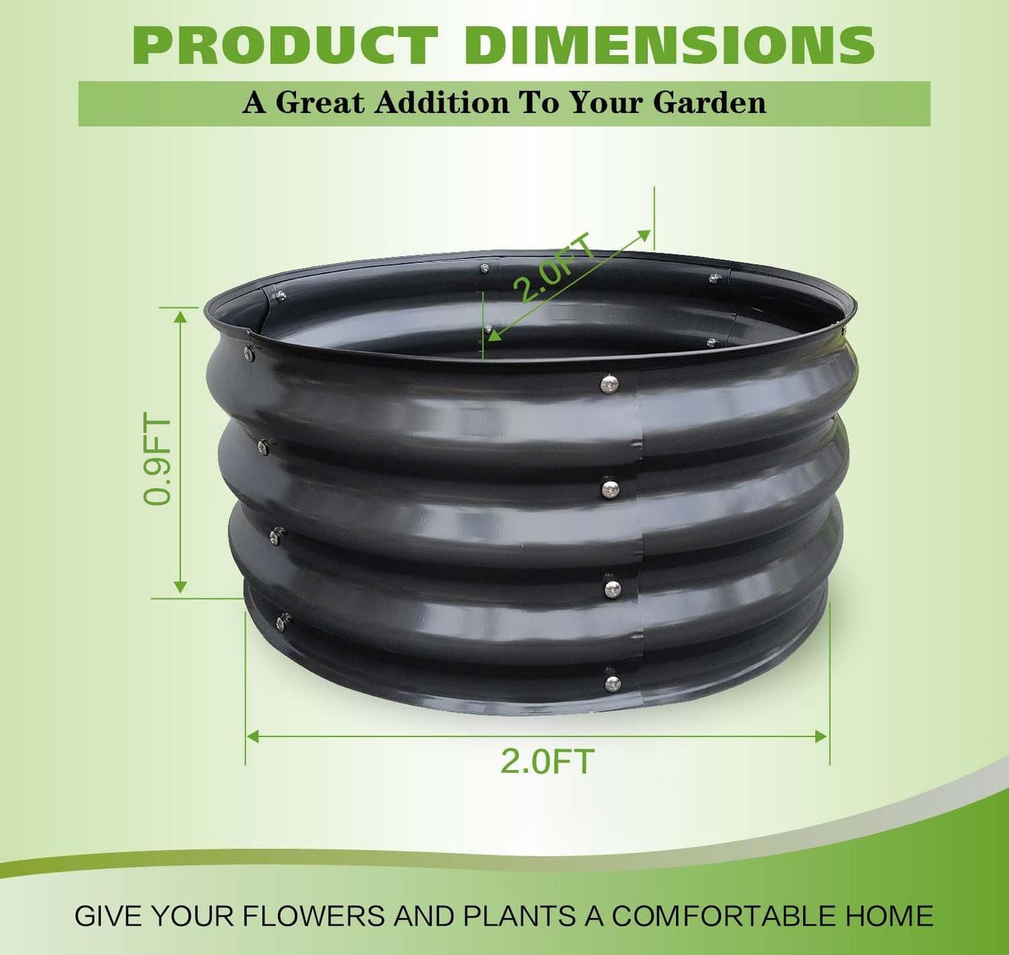 GrowHaus 2x2x1FT Galvanized Raised Garden Bed, Planter Boxes Outdoor Round Metal Garden Beds for Planting Vegetables Flowers Herbs 2 Pack Dark Gray