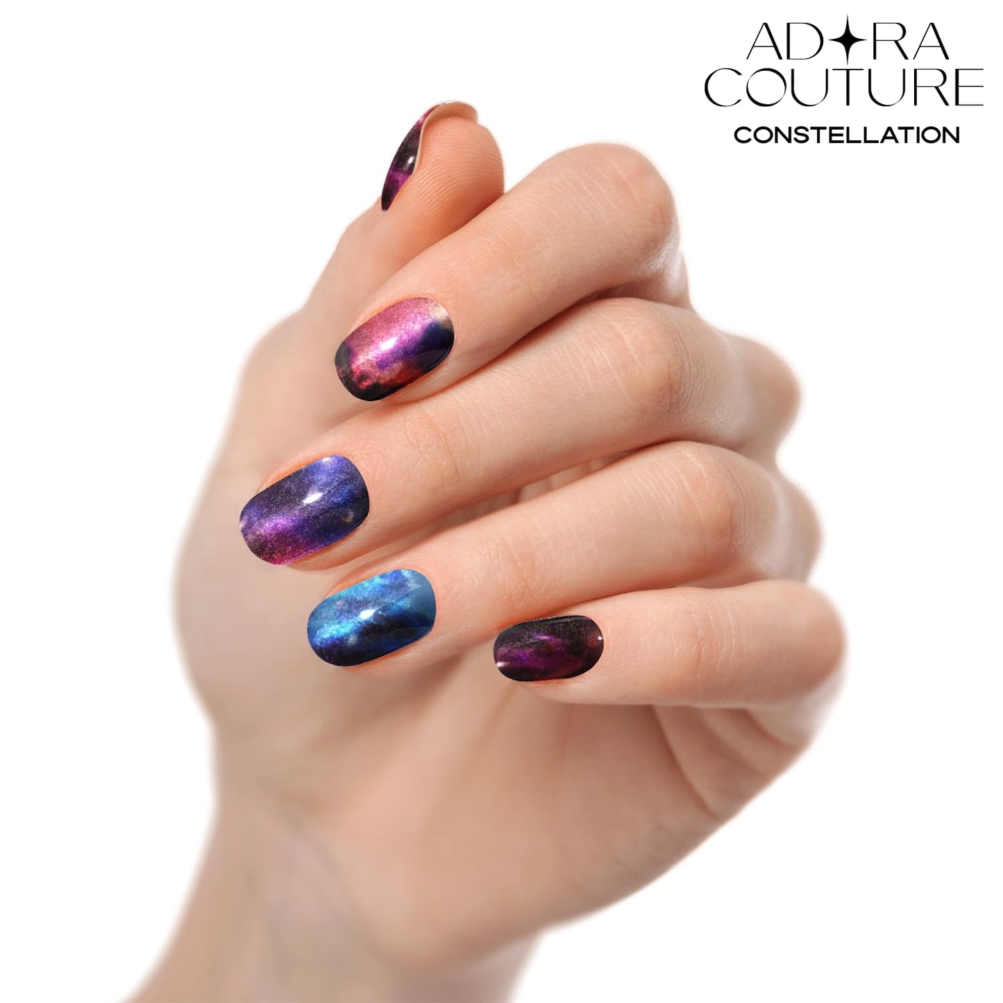 Adora Couture Semi Cured Gel Nail Strips with 20 Pieces - UV Gel Stickers, Manicure Kit, Easy Application Wraps Includes Prep Pads, Nail File, Wooden Stick - UV Light Required (Constellation)