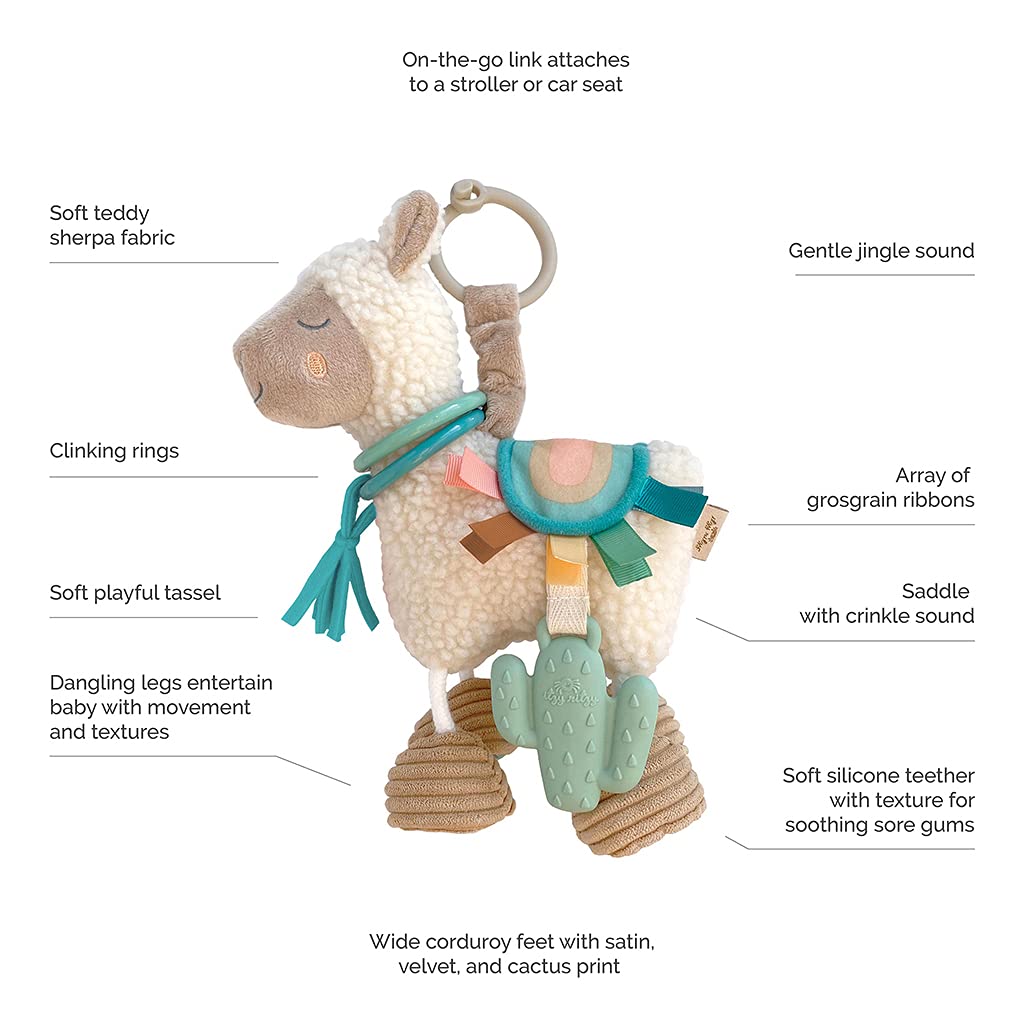 Itzy Ritzy - Itzy Lovey Including Teether, Textured Ribbons & Dangle Arms; Features Crinkle Sound & Link & Love Toy for Stroller, Car Seat or Activity Gym, Features Textured Ribbons