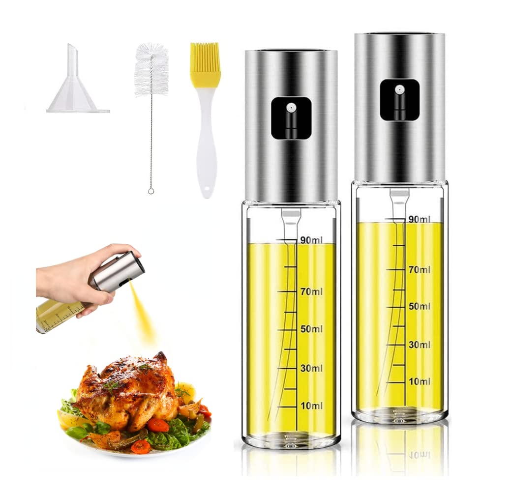 HOUEVIYS Oil Sprayer for Cooking, 2 Pack Olive Oil Sprayer Mister, Oil Spray Bottle for Kitchen, Portable Kitchen Gadget for Air Fryer, Baking, Salad, Grilling, Roasting,Olive Oil Dispenser Set