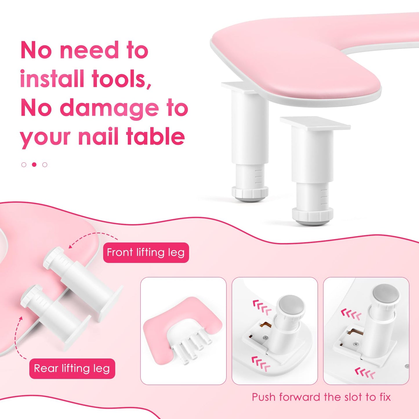Manicure Arm Rest for Nails Tech: U-shaped Adjustable Nail Armrest - Pink PU Leather Hand Stand Rest for Manicurists