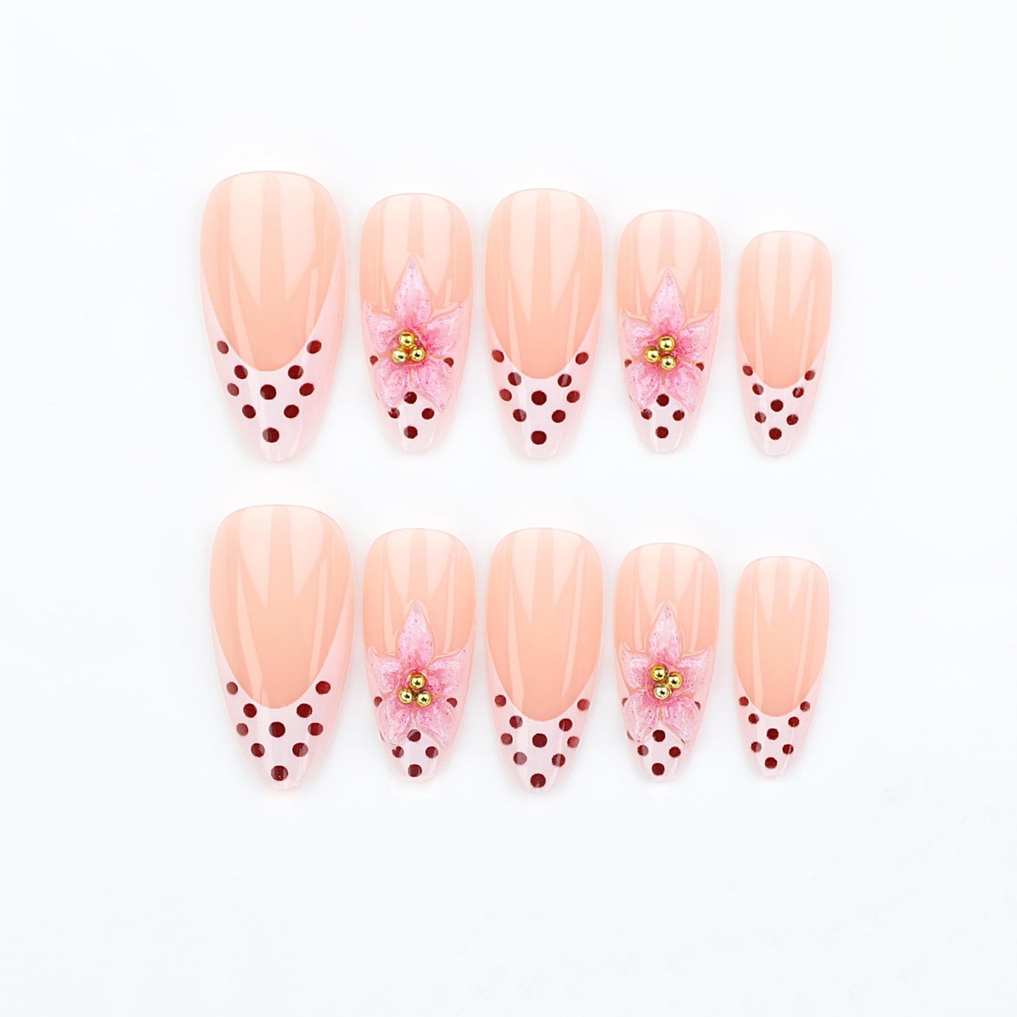 Almond Press on Nails Long Fake Nails French Artificial Nail Pink Floral Designs Cute Stick on Nail for Women 24pcs