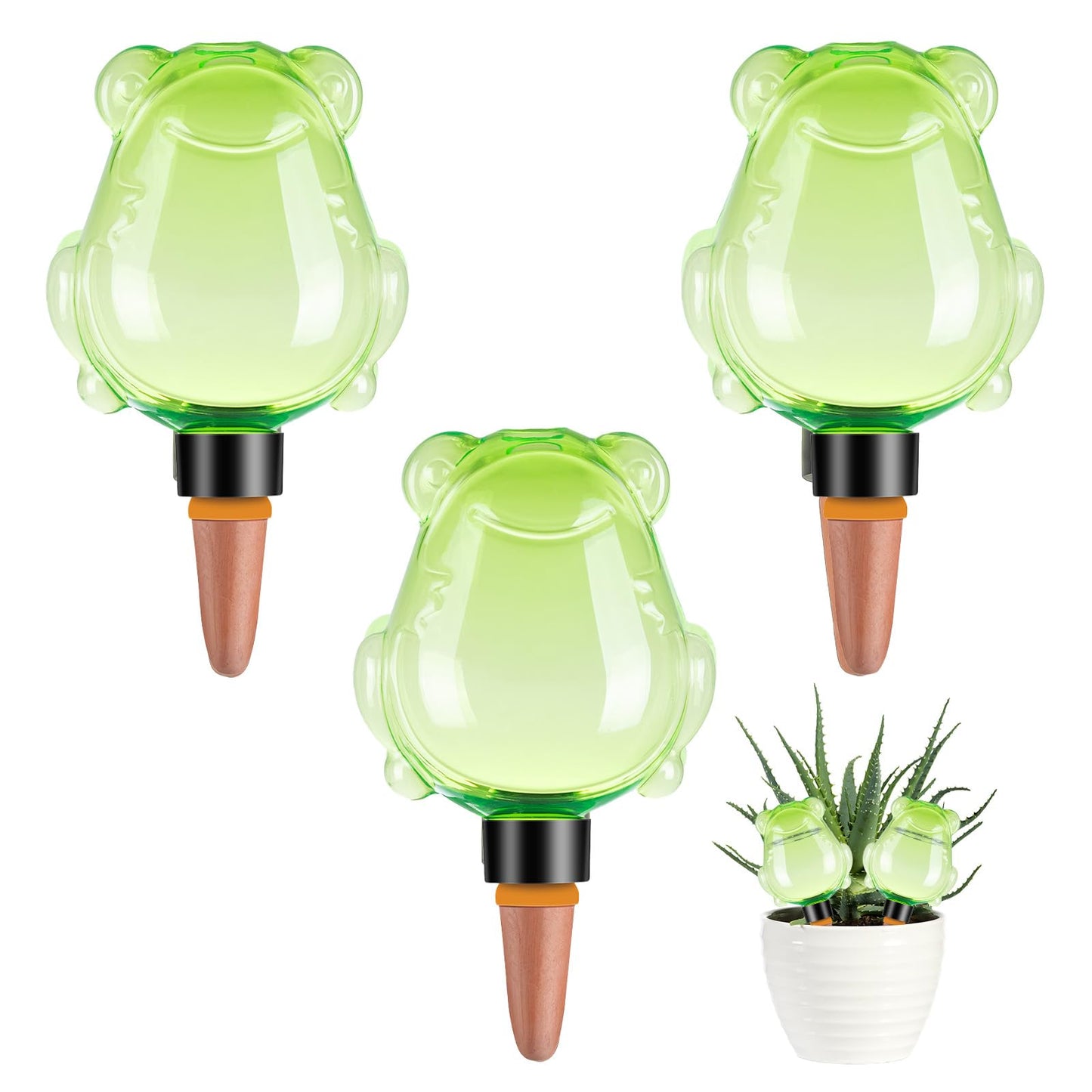 3Pcs Frog Plant Self Watering Globes for Indoor and Outdoor Plastic Water Bulbs Top Fill Plant Watering Globes Slow Release Terracotta Plant Watering Devices System for Plants, Green