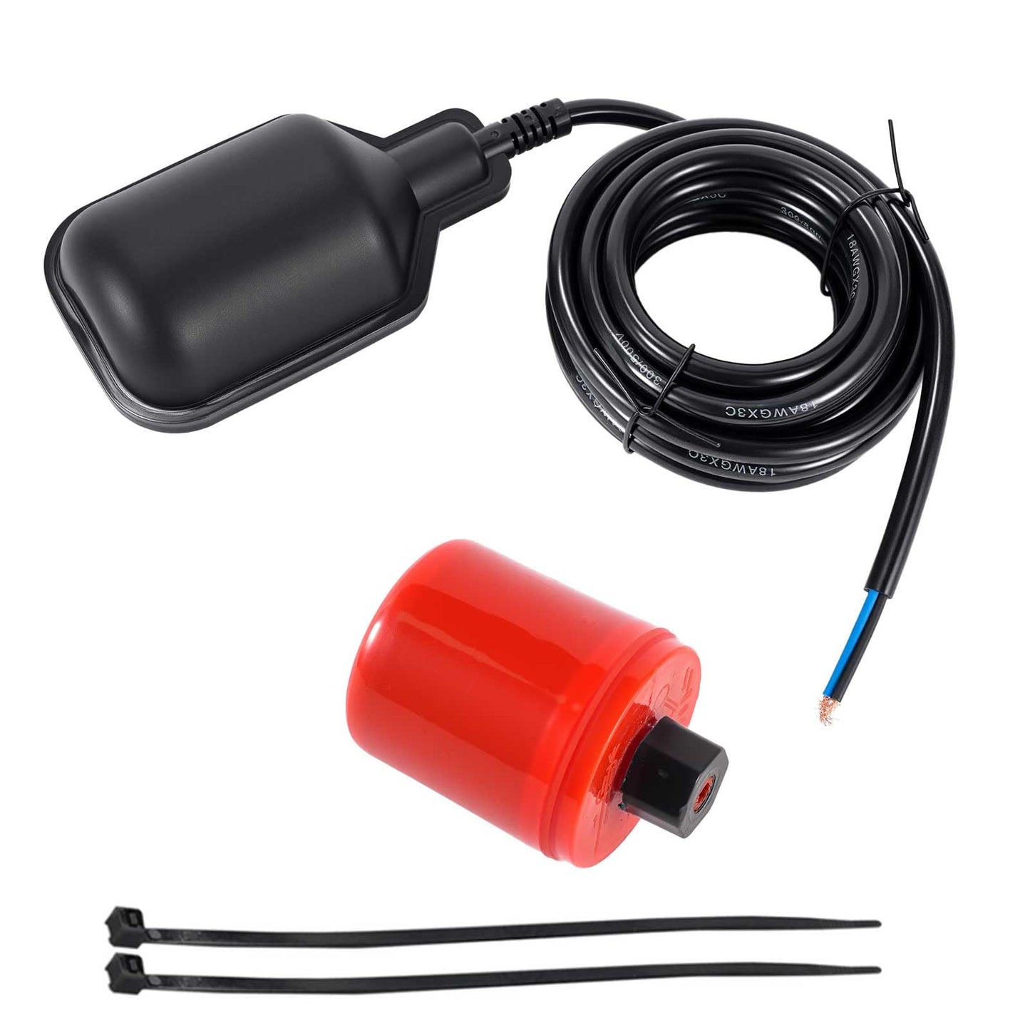 Float Switch (Plugless) IP68-Rated Automatic Water Level Controller,Automatic Level Sensor for Tanks,Septic Tanks, and Sewage Systems, with Counterweight ,Non-Corrosive PP Casing (9.8-Ft)