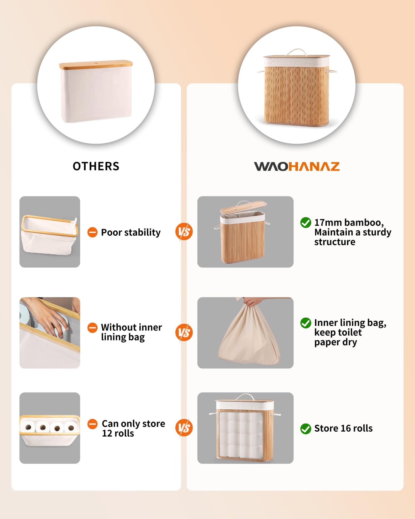 WAOHANAZ Bamboo Toilet Paper Storage with Lid & Handel, 8 Gallons (30L), Sturdy Toilet Paper Basket, Organizer for Bathroom, Kitchen, Holder with Storage, Natural
