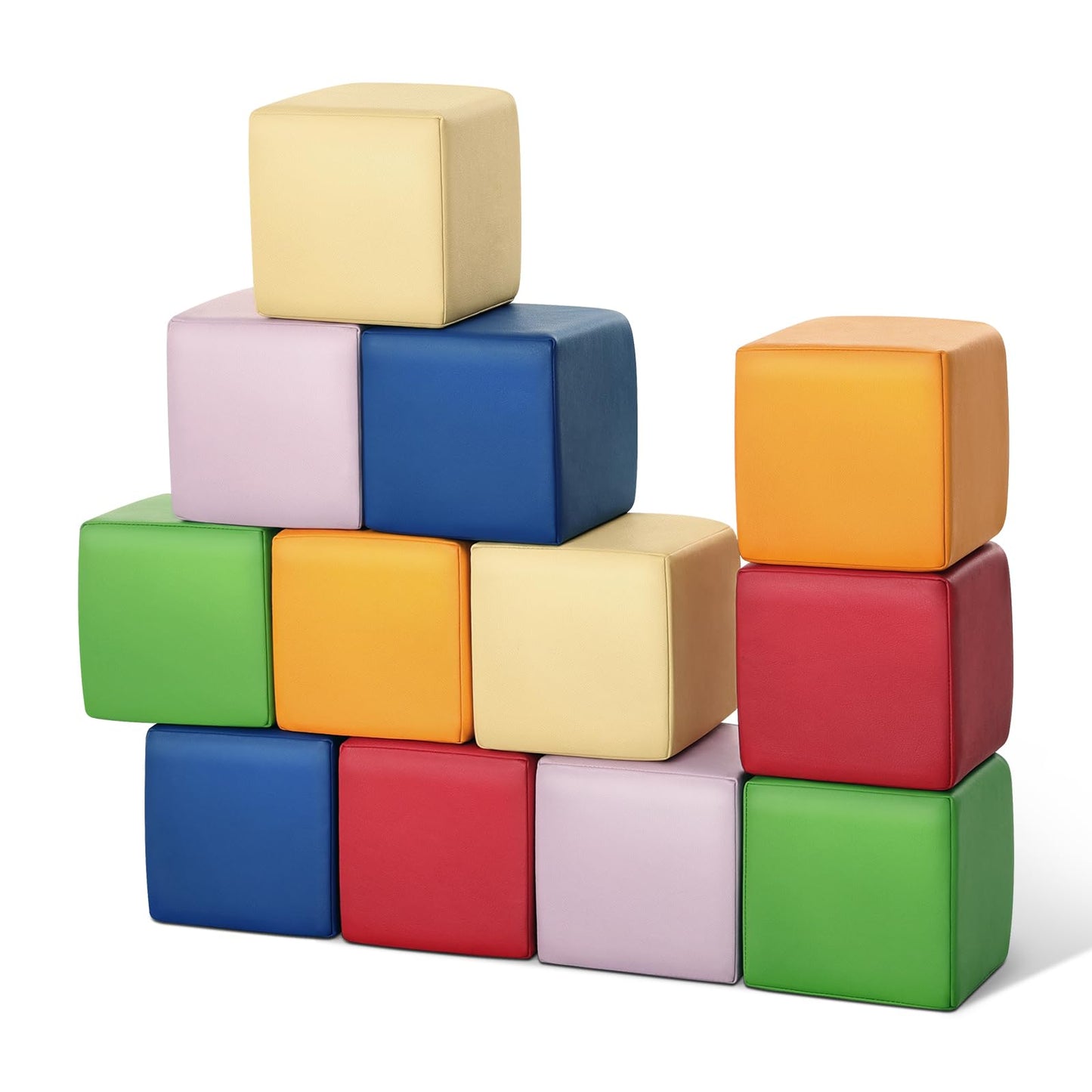TODIBY Foam Building Blocks for Toddlers：12-Pieces Wipeable Leather Stacking Cubes Kids - Large Soft Toys Play Set for Learning Construction Baby Preschool Daycare Therapy Birthday Gift (Rainbow)