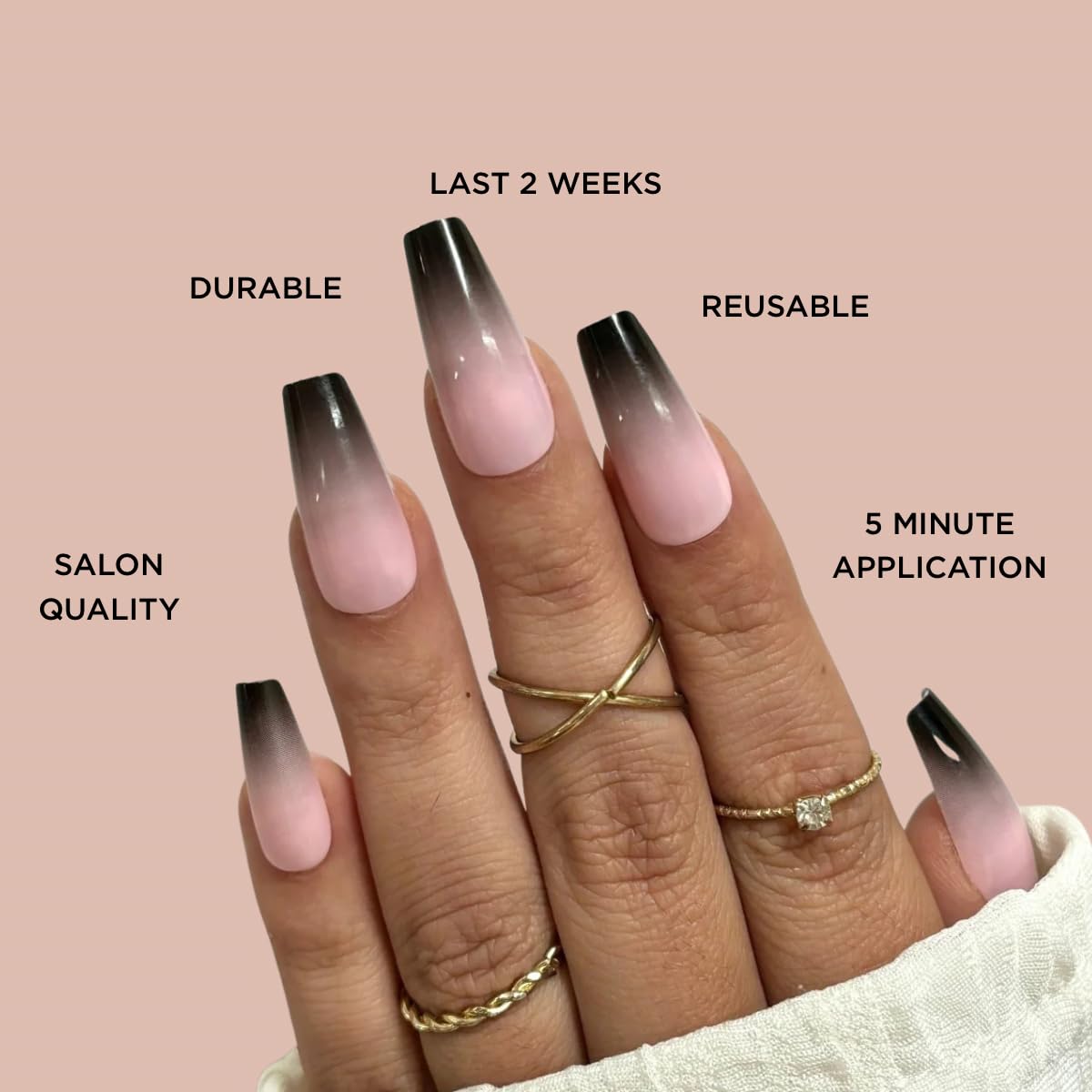 ROCKSTAR Press-On nails by Lavaa Beauty | Ombre Black Tip and Nude Base | Glossy Long Coffin Nails