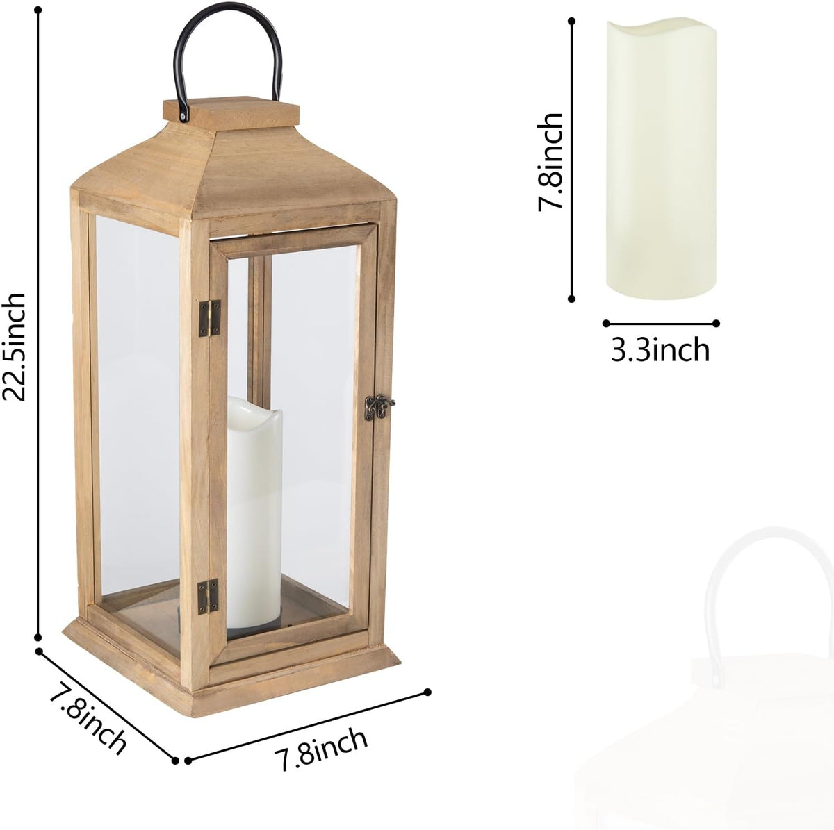 Large New Zealand Pine Lantern With Flameless Pillar Candles - IP65 Waterproof Decorative for Home Decor, Indoor Outdoor, Front Porch, Garden, Farmhouse Style