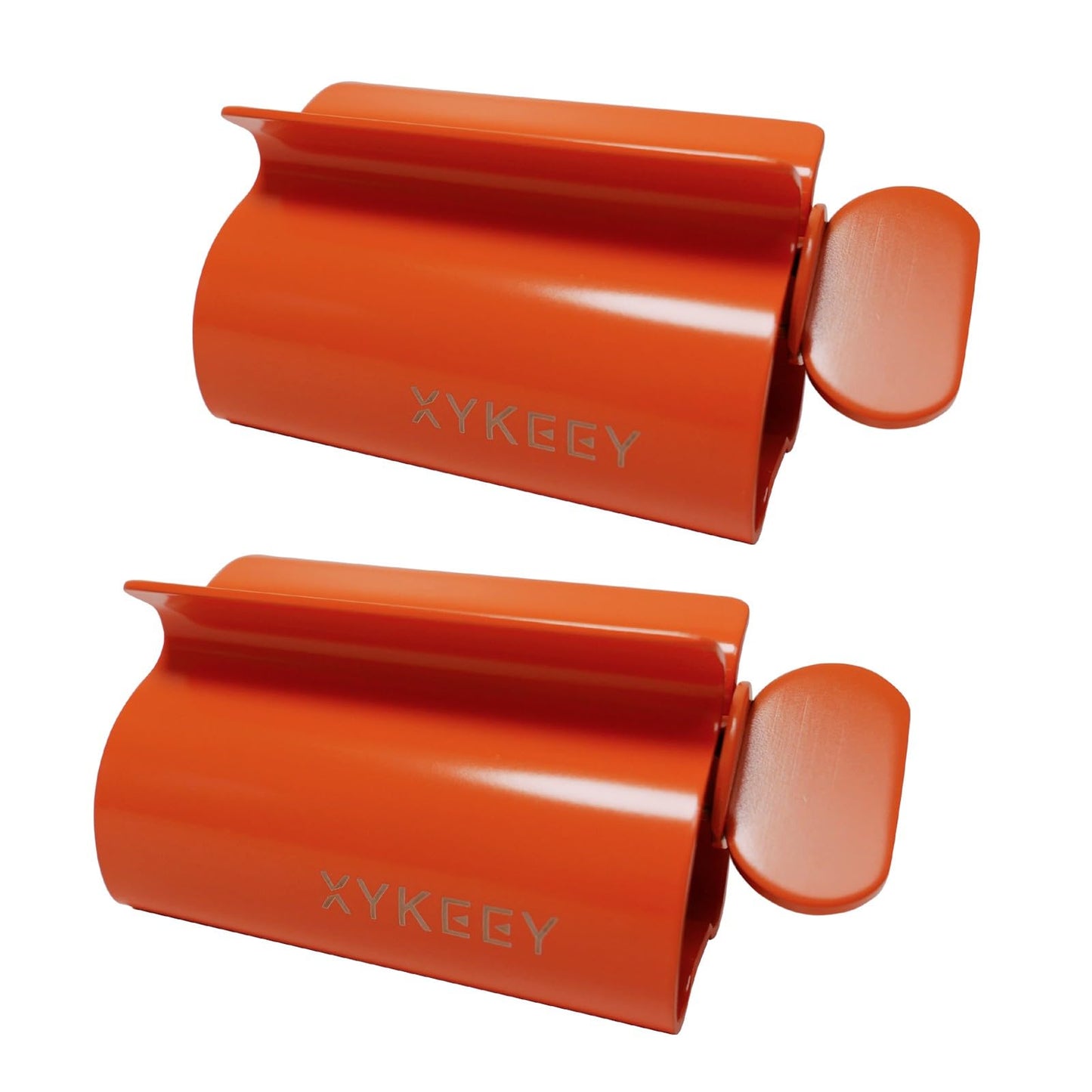 XYKEEY Set of 2 Toothpaste Squeezer Rollers, Metal Toothpaste Tube Wringer Seat Holder Stand (Orange)