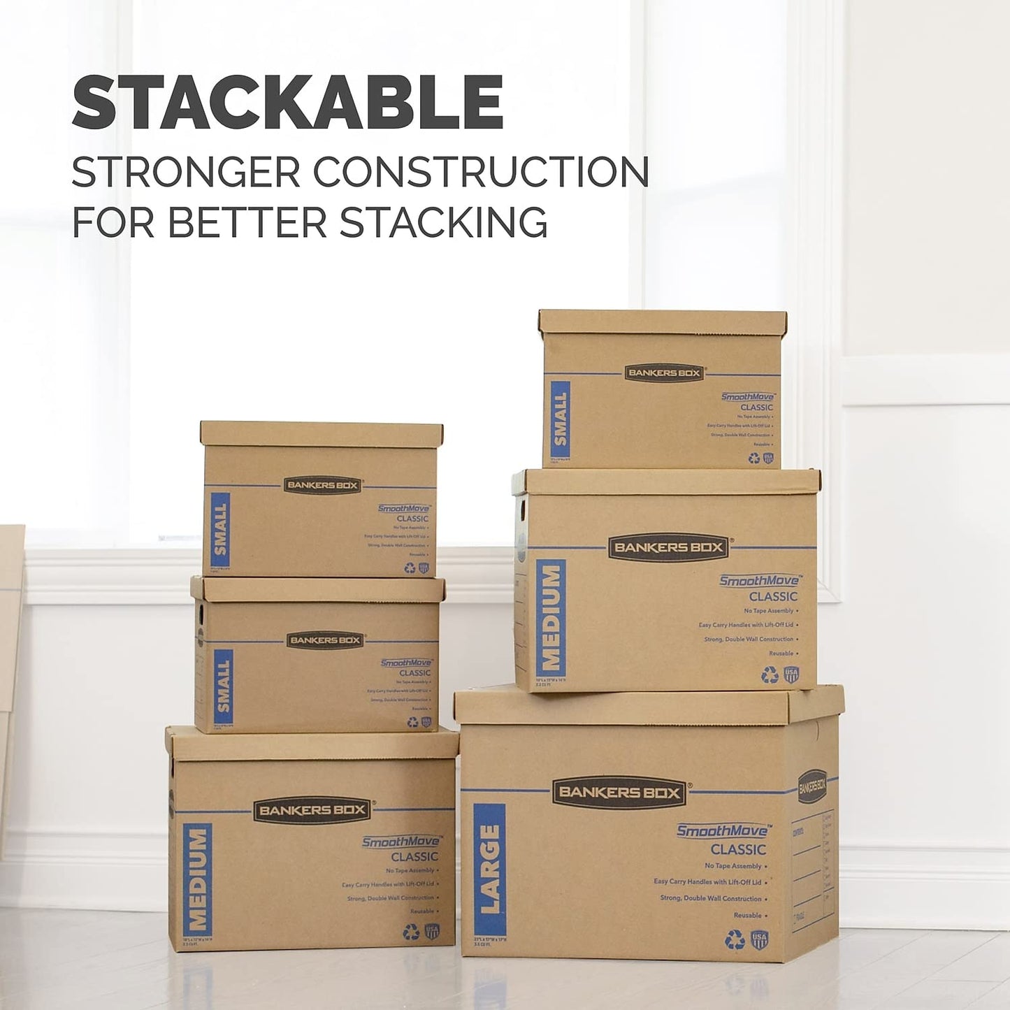 Bankers Box Small Classic Moving Box, 20-Pack, Reinforced Handles, Tape-Free Assembly, 15 x 12 x 10 Inches (7714210)