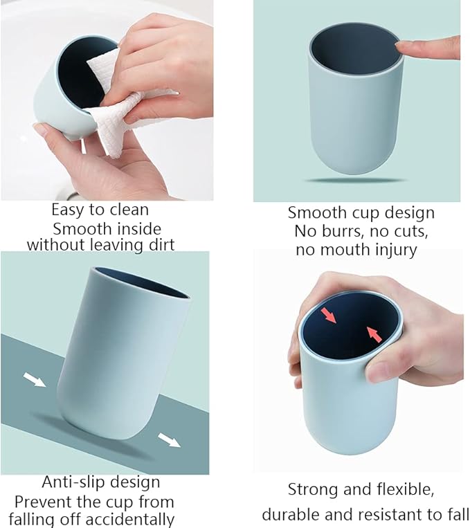 Unbreakable Reusable Drinking Cups Set of 2 Colors, Plastic Toothbrush Cup Tumblers 300 ml/10.5 oz, Dishwasher Safe (Light blue & Light pink)