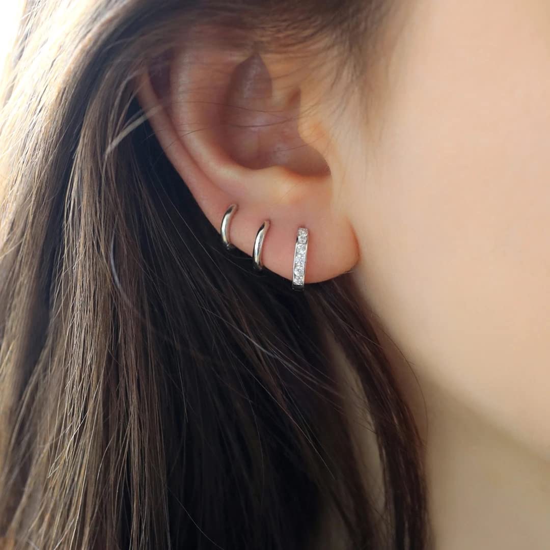 Sterling Silver Small Hoop Earrings Sterling Silver Stud Earrings for Women 6 Pairs Hypoallergenic Cartilage Hoops Tiny Cubic Zirconia Stud Set