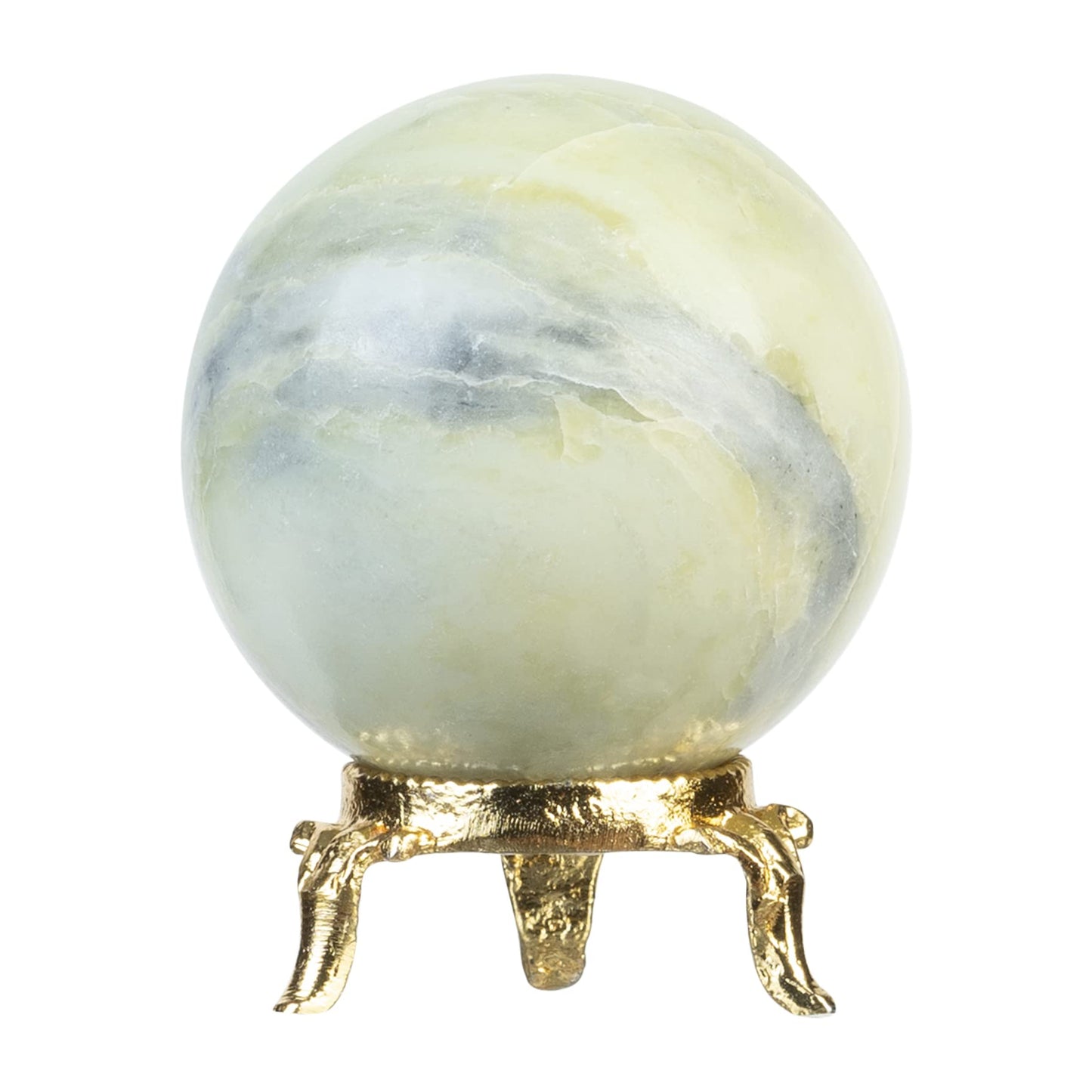 Crocon Serpentine Stone Sphere Ball with Metal Stand - 1400+ Carats Healing Sphere Sculpture for Fengshui, Home Decoration, Photography