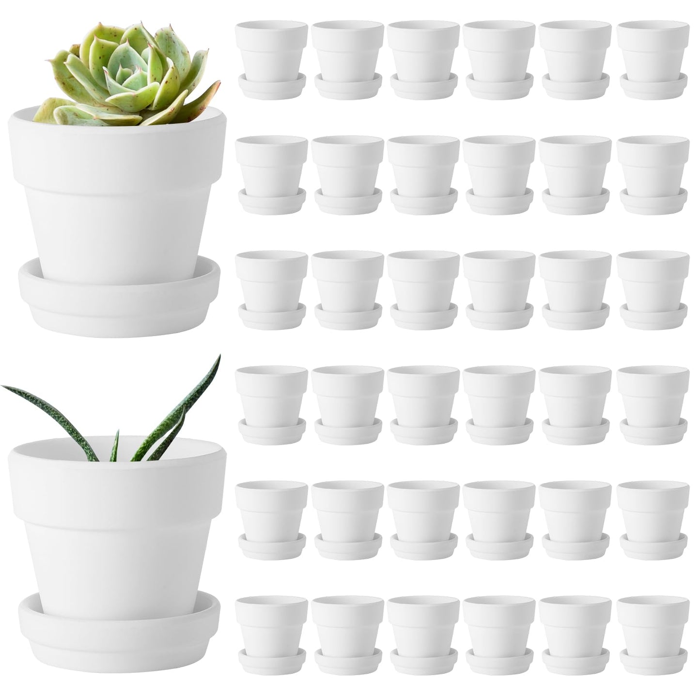 Lallisa 36 Pieces 3 Inch Mini Terracotta Pots with Saucers and Drainage Hole White Paintable Pottery Small Clay Pots for Crafts Mini Planters for Succulents Cactus Flowers Garden Crafts Wedding Decor