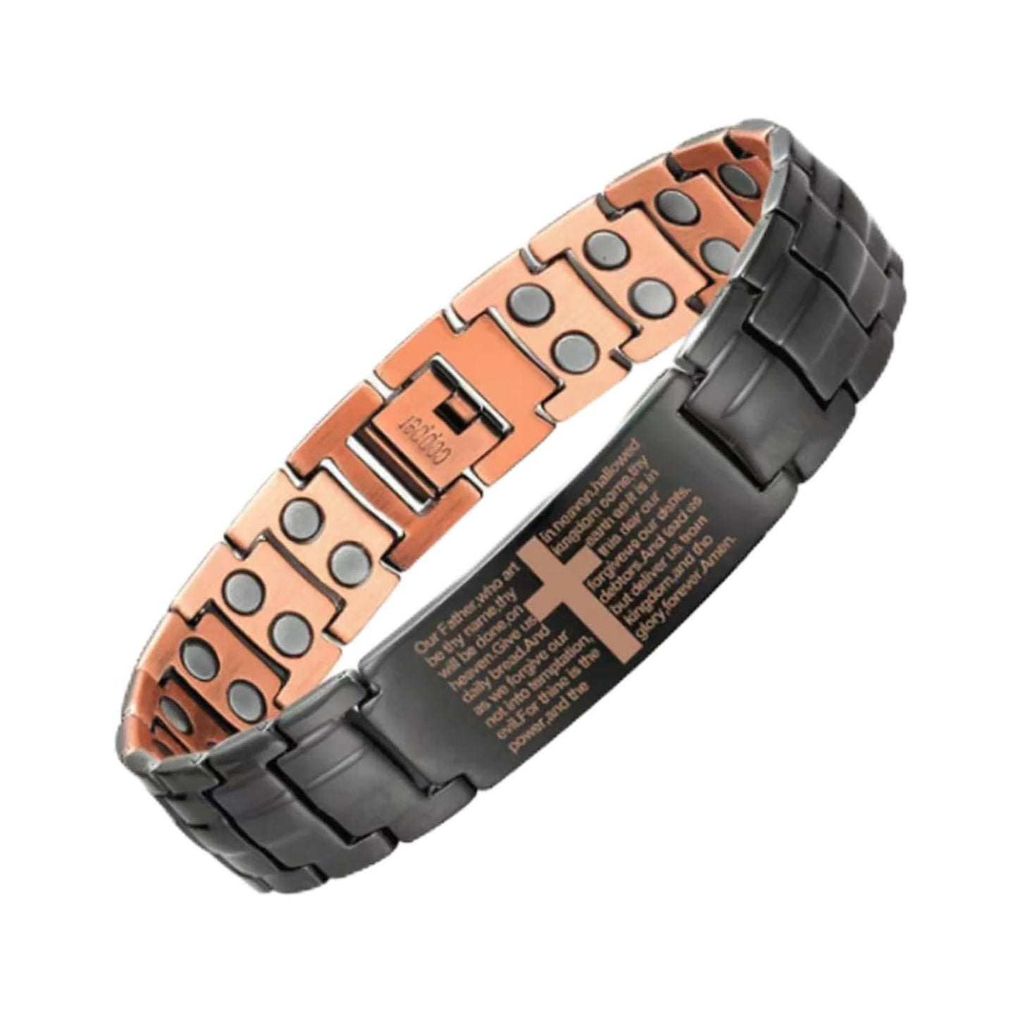 Picalela Magnetic Copper Bracelet for Men & Women, 99% Pure Solid Copper with Magnets, Adjustable Clasp, Retro Cross Design, Perfect for Stylish Matching (BLACK)