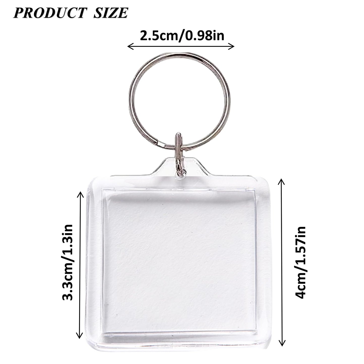 Doromy 40Pcs Clear Photo Frame Keychain 4x4CM Blank Picture Insert Keyring Acrylic Picture Frame Keychain Double-sided Clear Photo Frame Key Holders for Insert 3.3 * 3.3 Pictures