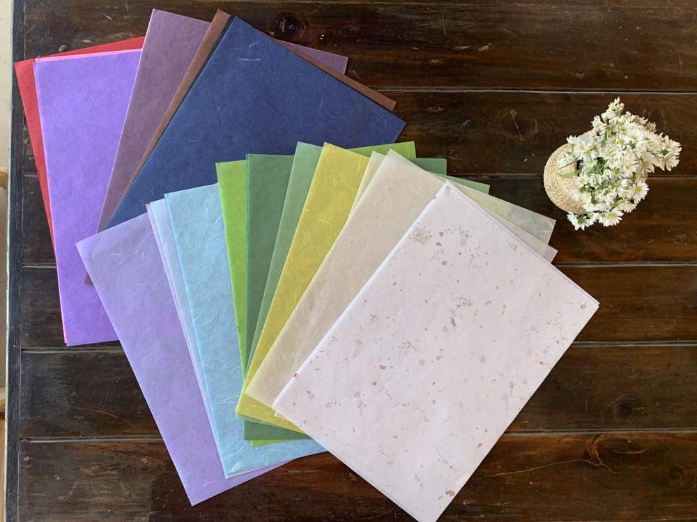 50 Sheets Mixed Colors A4 Thin Natural Fiber Mulberry Paper Sheets Art Tissue Washi Paper Design Craft Art Origami Suppliers Card Making DIY Craft