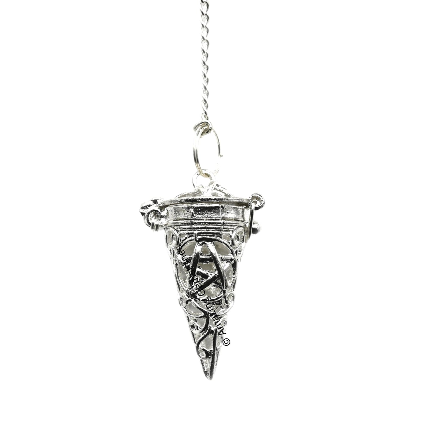 Amazing Gemstone Healing Metal Pendulums for Divination, Silver Chamber Cone Steel Copper Pendulum High Energy Pendulo de Bronce Pendulos de Mesa MP46