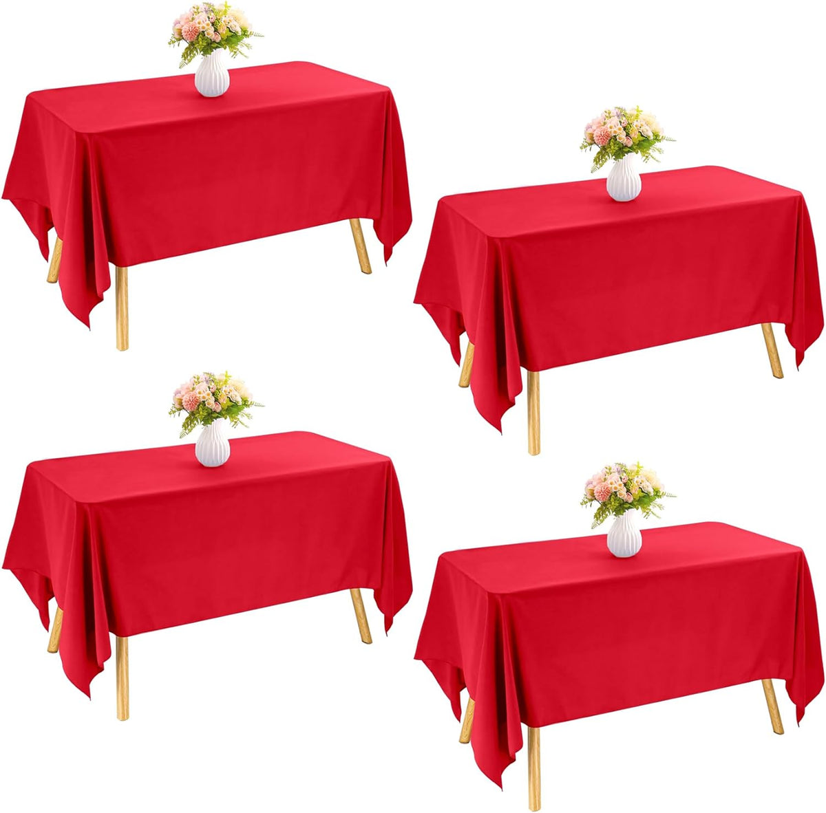 4 Pack Rectangle 60x102 Inch Red Polyester Table Cloth Washable Table Cover for Wedding Dining Table Buffet Parties Banquet Decoration（Red）