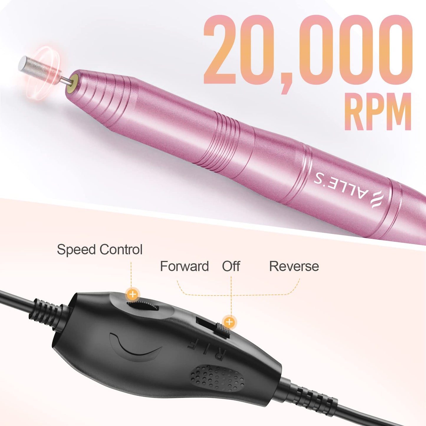 20000RPM Electric Nail Drill Compact Portable Efile Professional Manicure Pedicure Nail File Drill Kit for Acrylic, Gel Nails and Home Salon Use
