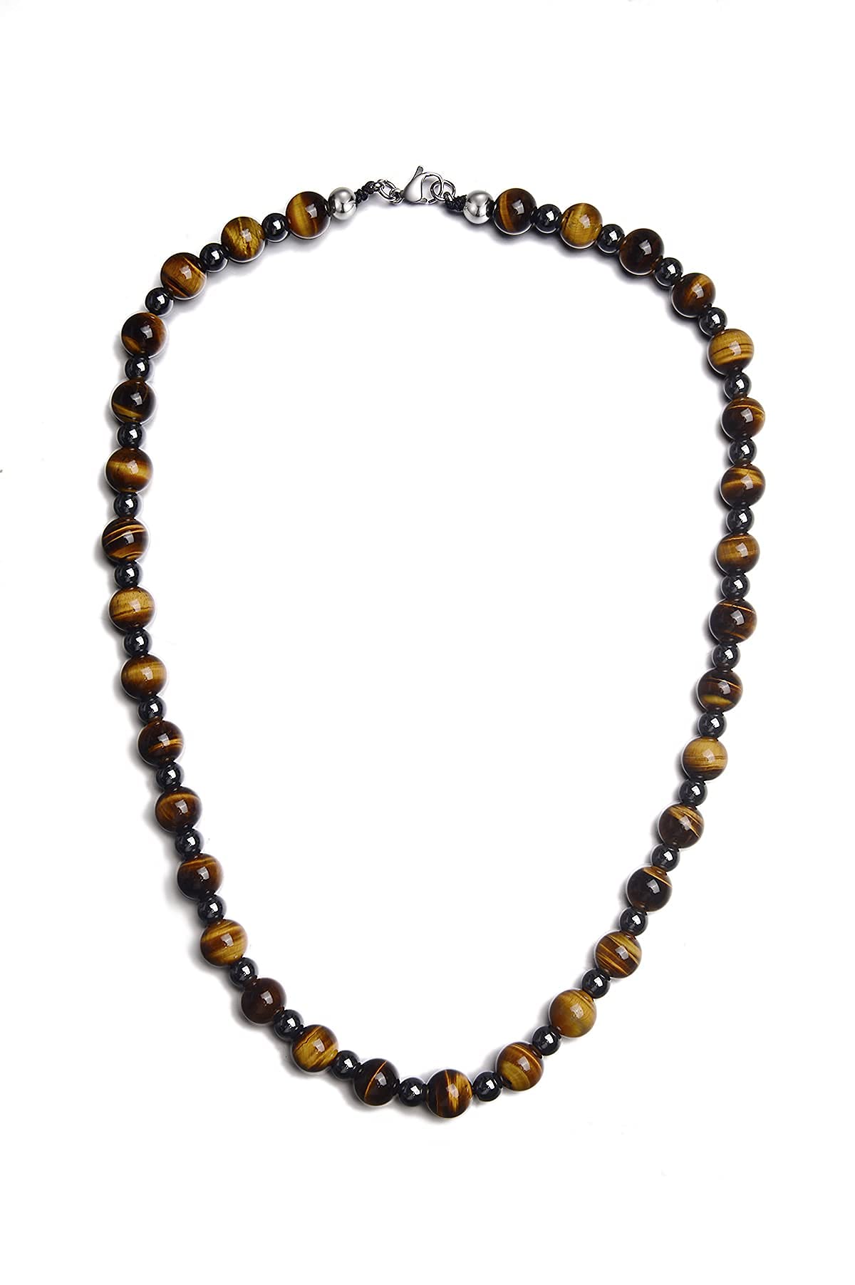 GENASTO Healing Crystal Black Obsidian Tiger Eye and Hematite Beads Necklace Triple Protection Necklace for Men Women
