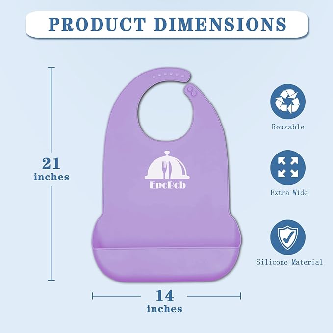 Silicone Adult Bibs with Crumb Catcher, Washable and Adjustable Adult Bibs for Elderly Men Women Seniors