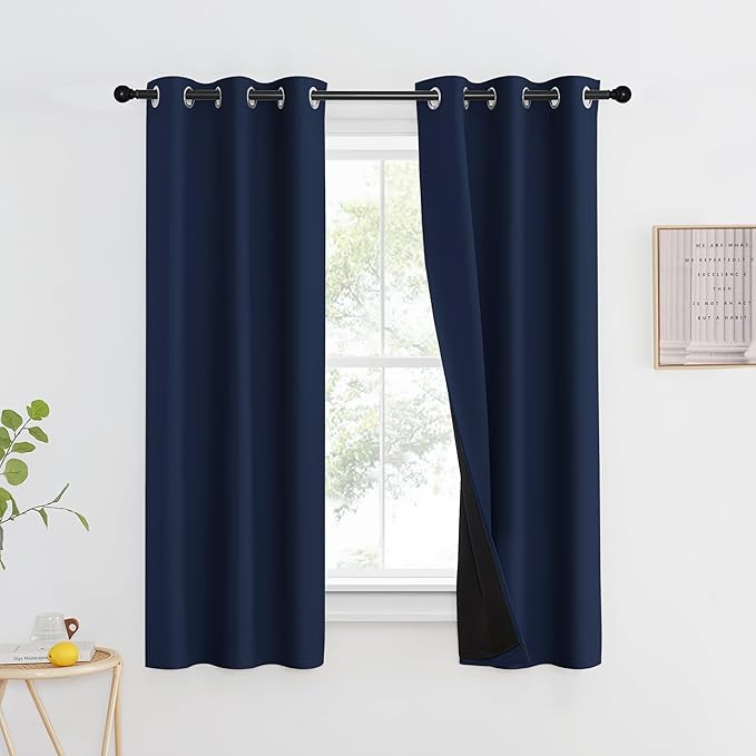 NICETOWN 100% Blackout Curtain Set, Thermal Insulated & Energy Efficiency Window Draperies for Guest Room, Full Shading Panels for Shift Worker and Light Sleepers, Navy Blue, 37W x 60L, 2 PCs