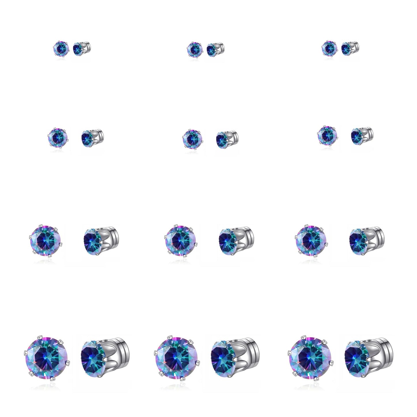 Spiritlele 12 Pairs Colorful Small Big Cubic Zirconia Magnetic Earrings Clip on Non Piercing Earrings Set Unisex 4MM-7MM