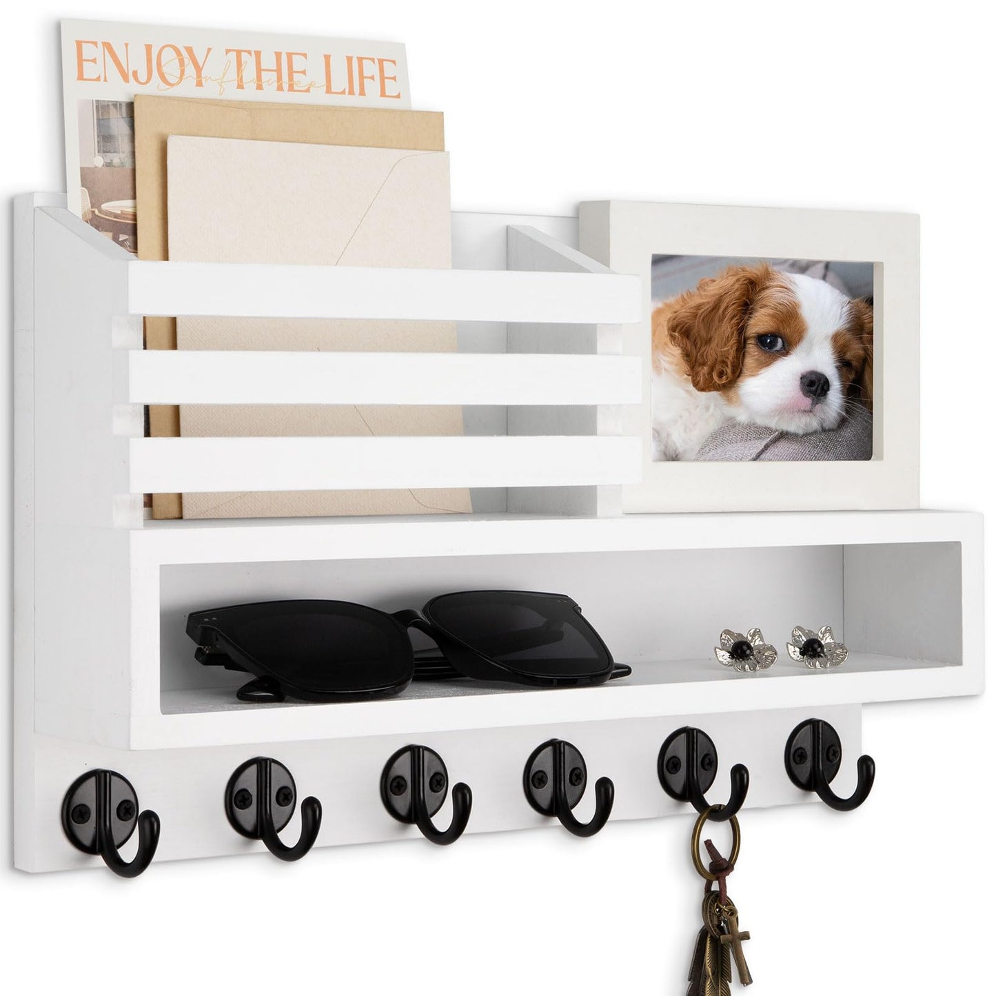 Lucundm Key and Mail Holder Wall Mount, Key Hanger with Long Storage Box and Key Hooks for Coat, Dog Leash, Home Decor Rack, House Accessories, Entry Way Organizer