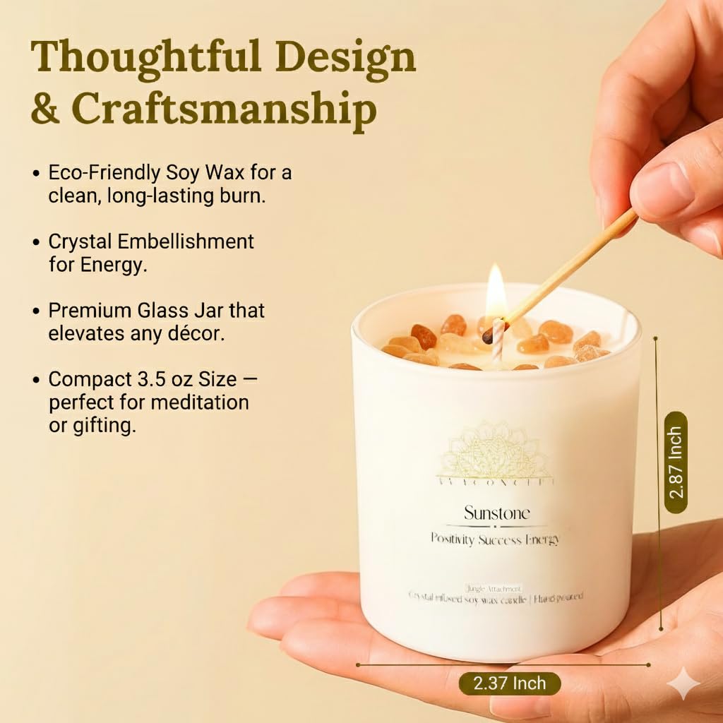 AVACONCEPT Crystal Infused Soy Wax Candle Gift Set Aromatherapy Scented Candles with Healing Crystals Natural Hand-Poured Luxury for Relaxation & Home Décor (Sunstone & Amethyst & Amazonite)
