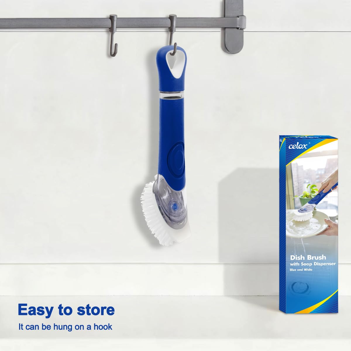 CELOX Dish Brush with Soap Dispenser, Scrub Brush for Kitchen Cleaning