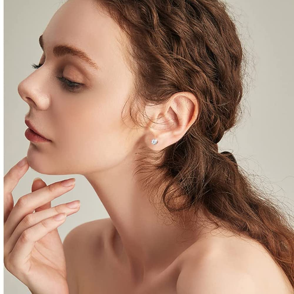 Hopply 4 Pairs Titanium Screw Back Surgical Stainless Steel Earrings for Women Men,Rainbow 5A Cubic Zirconia Studs Double Side Earrings Piercing Sleeper Jewelry 6mm