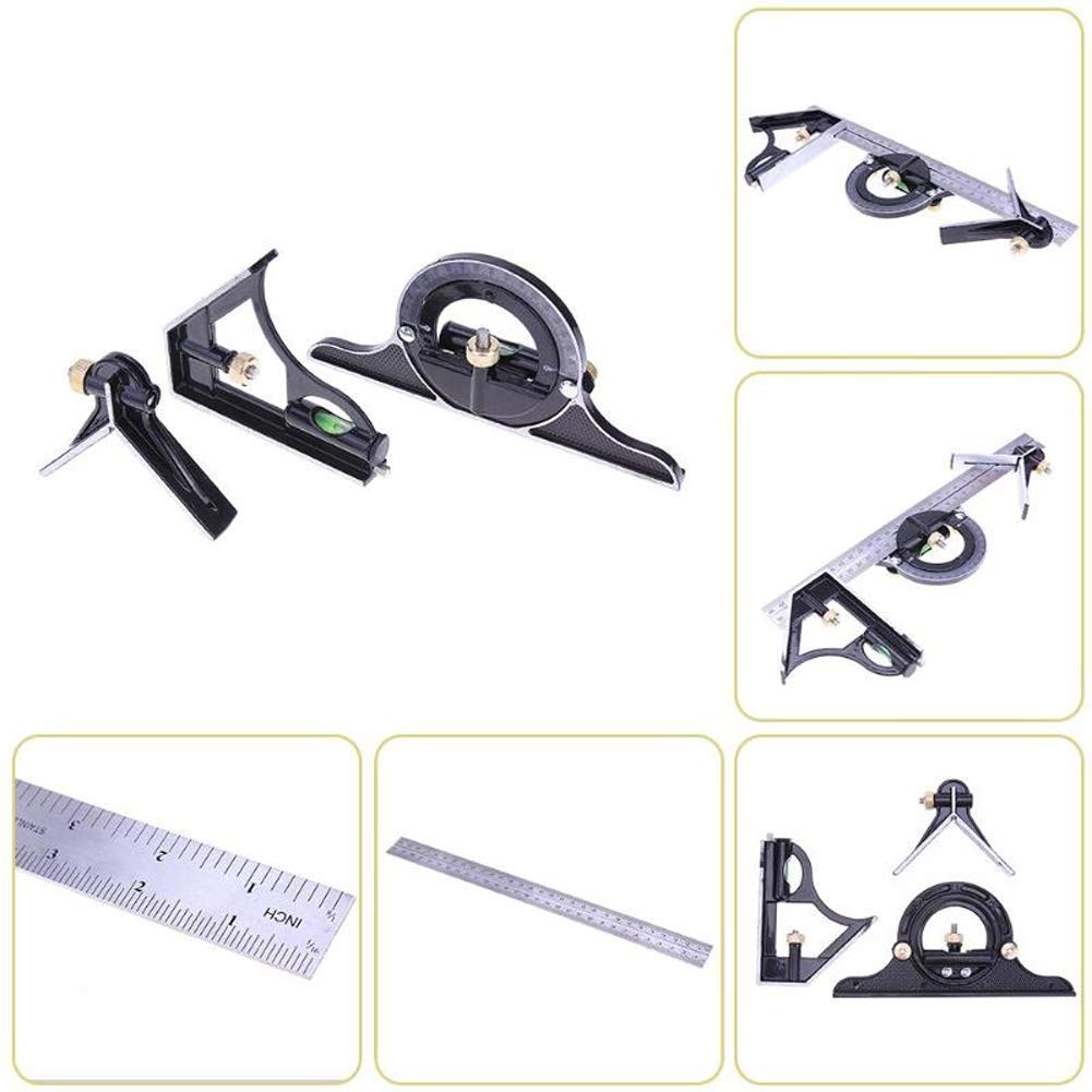 Stainless steel t square ruler Adjustable sliding combination Square Square Ruler & Protractor Level Measure Measuring Set 4-Piece 12" 4R Combination Square